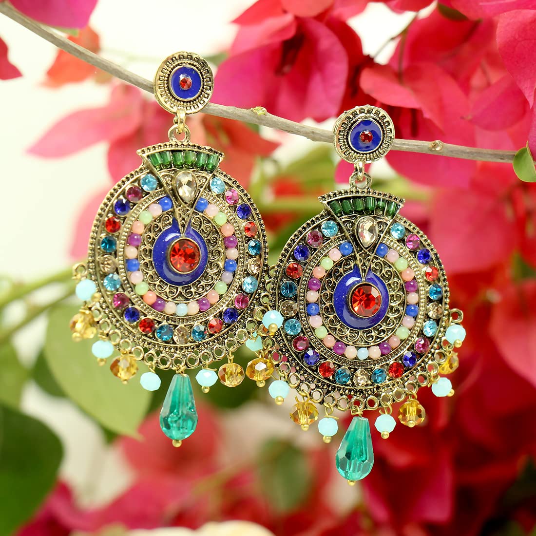 Stylish Nakabh Ethnic Gold Plated Oxidized Alloy Jhumka Earrings for Women - Perfect for Weddings, Parties & Traditional Occasions