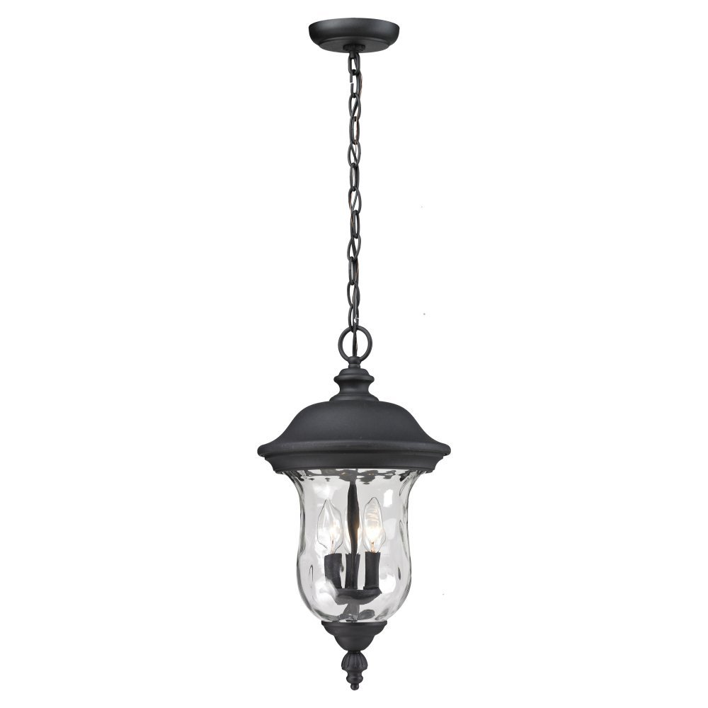 Z-Lite 533CHB-BK Armstrong Outdoor Chain Light - Black Aluminum Frame with Clear Water Glass Shade - Weather-Resistant Hanging Light for Patio, Garden, Porch & Backyard Decor