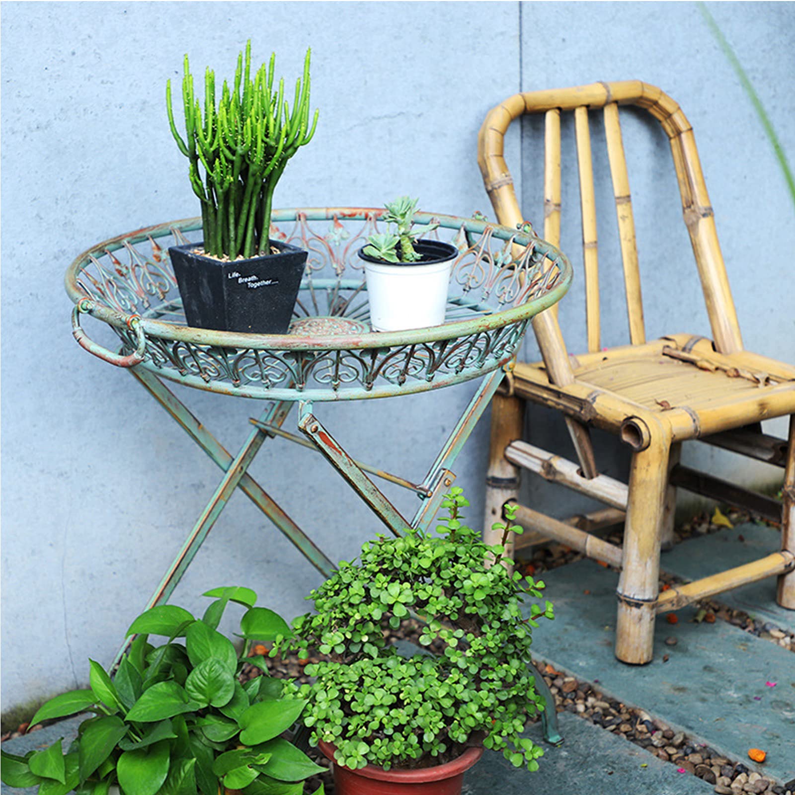 **WANGLE Outdoor Garden Tray Side Table - Foldable Tabletop Tray for Plants & Flowers, Rust-Resistant Small End Table - Perfect for Patio, Balcony, and Home Decor**