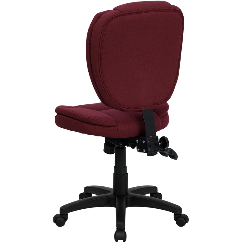 FLASH Caroline Mid Back Burgundy Fabric Ergonomic Office Chair with Lumbar Support - Adjustable Swivel Task Chair with Pillow Top Cushioning for Home Office, Gaming & Workspace Comfort