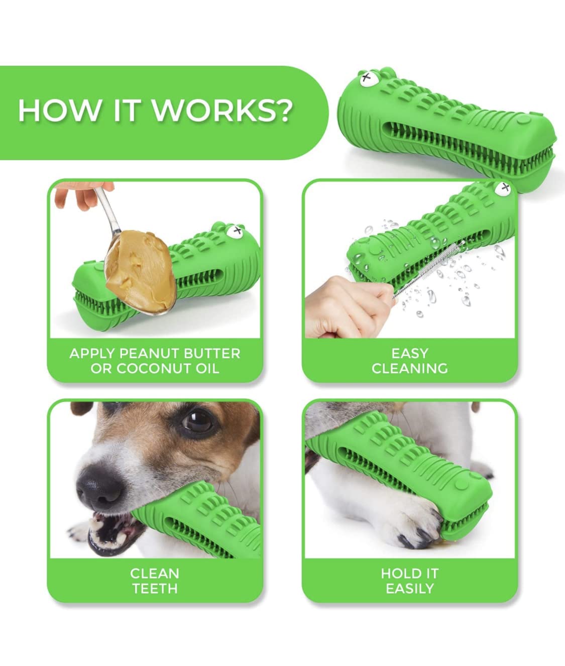 Durable Natural Rubber Dog Chew Toy for Aggressive Chewers - Squeaky Toothbrush Toy for Medium & Large Dogs | Fun Chewing & Chasing Play for Indoor & Outdoor Use