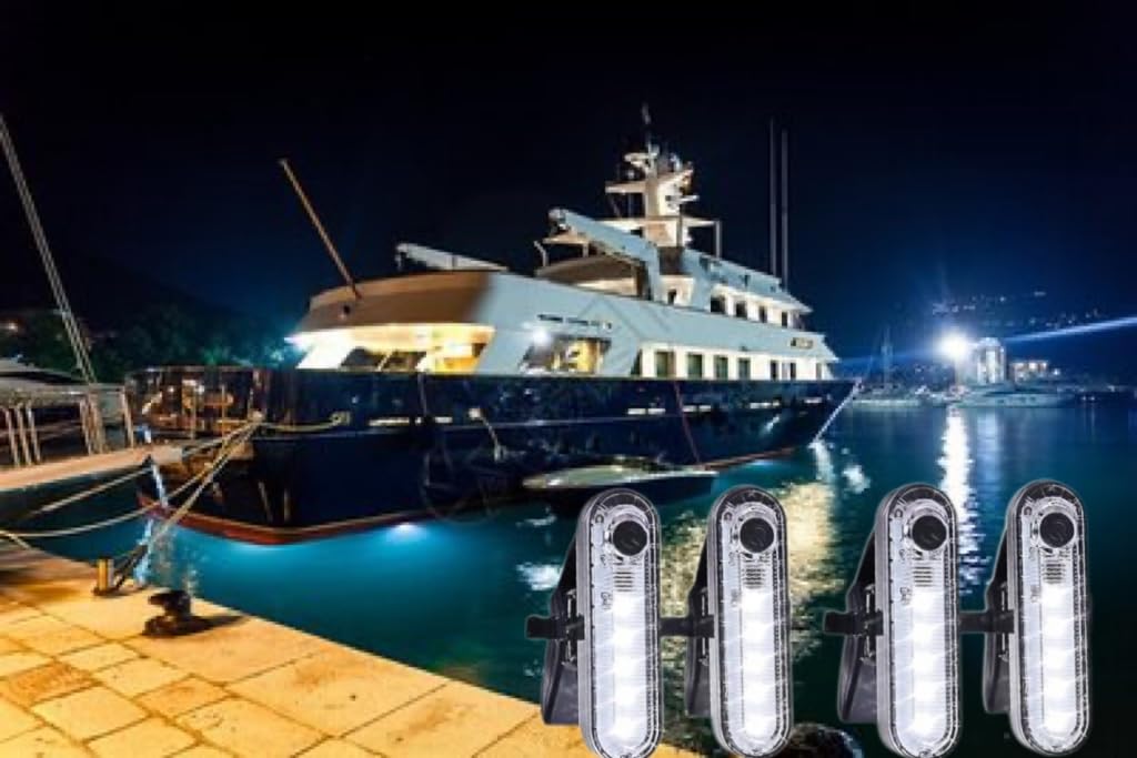 LED Boat Navigation Lights Kit - Rechargeable & Battery Operated Marine Lights for Boats, Kayaks, and Bikes | 4 Light Options (White) | Perfect for Night Fishing, Water Sports & Cycling Safety