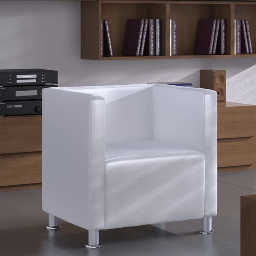 Modern Luxury White Faux Leather Cube Armchair - 27.2