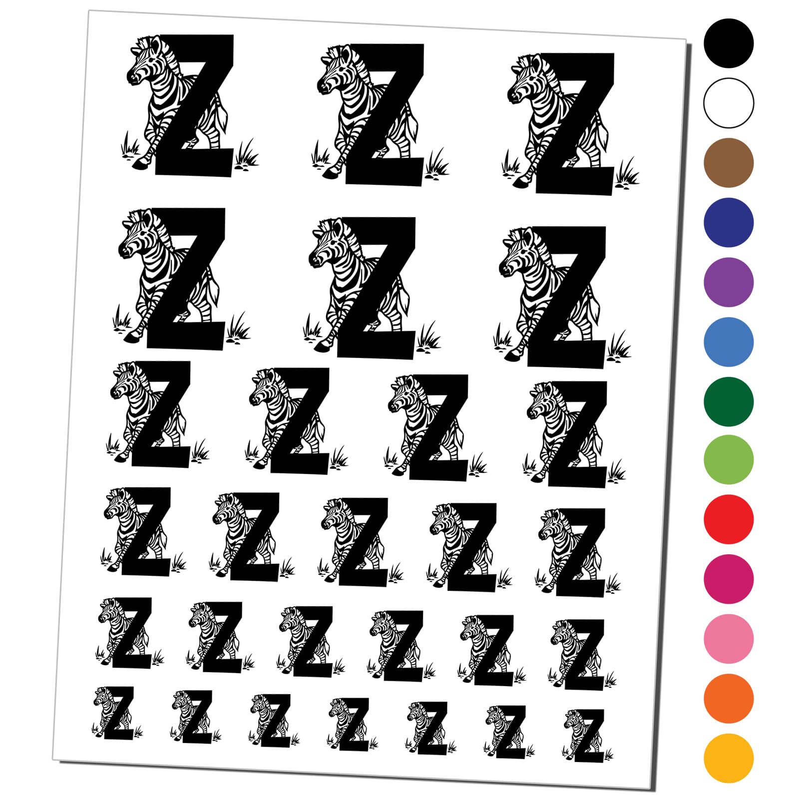 Zebra Temporary Tattoo - Animal Alphabet Letter Z Waterproof Fake Body Art Set (Black, 1 Sheet) - Perfect for Kids Parties, Costume Events & Animal Theme Decorations