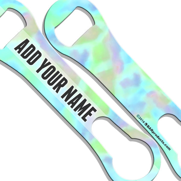 Custom ADD YOUR NAME V Rod® Bottle Opener - Vibrant Watercolor Tie Dye Design for Beer, Soda & Home Bar Accessories | Perfect for Parties, BBQs & Gifts