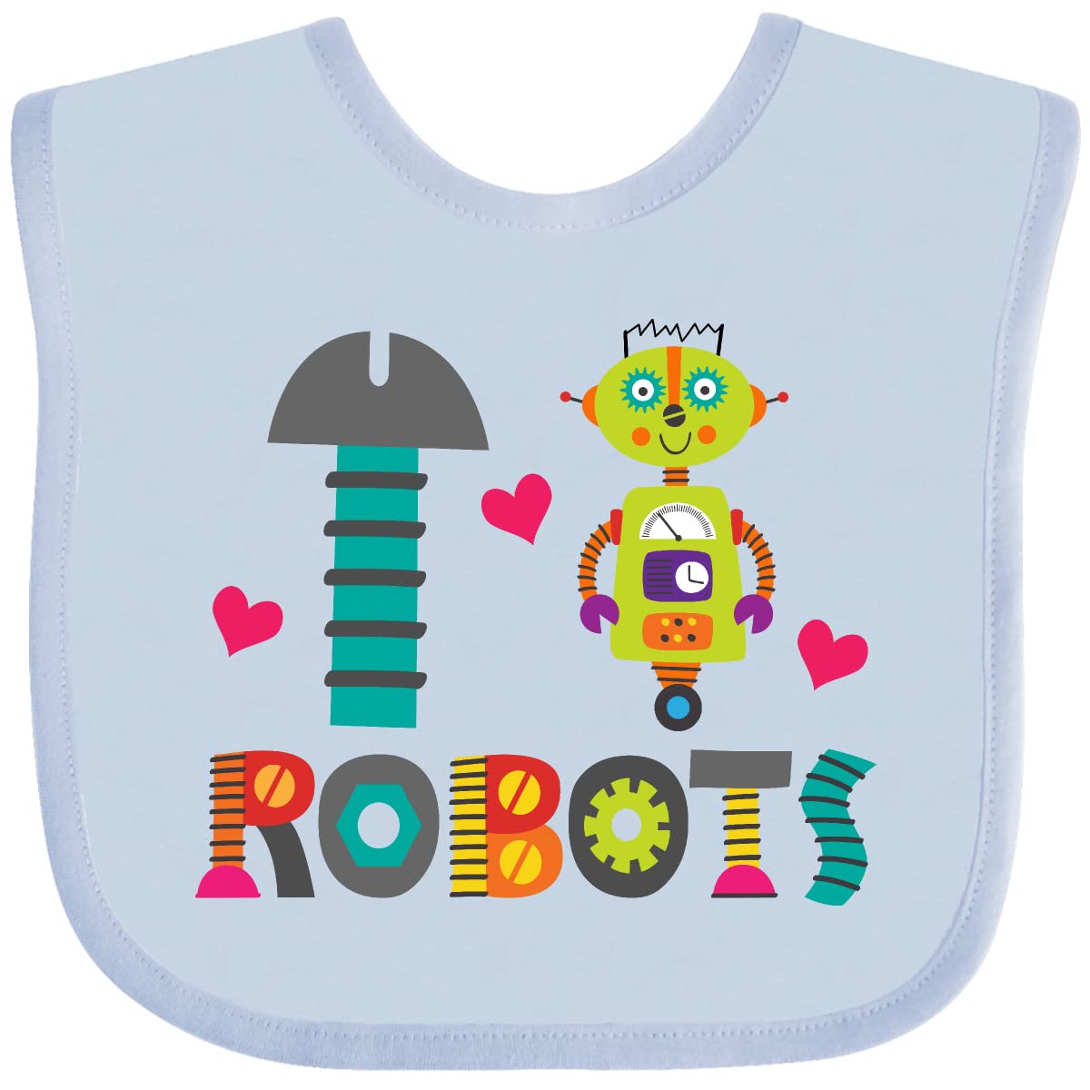Inktastic Robotics I Heart Robots Baby Bib - Adorable Robot-Themed Bib for Babies & Toddlers - Perfect for Mealtime, Feeding, and Messy Play - Machine Washable & Durable