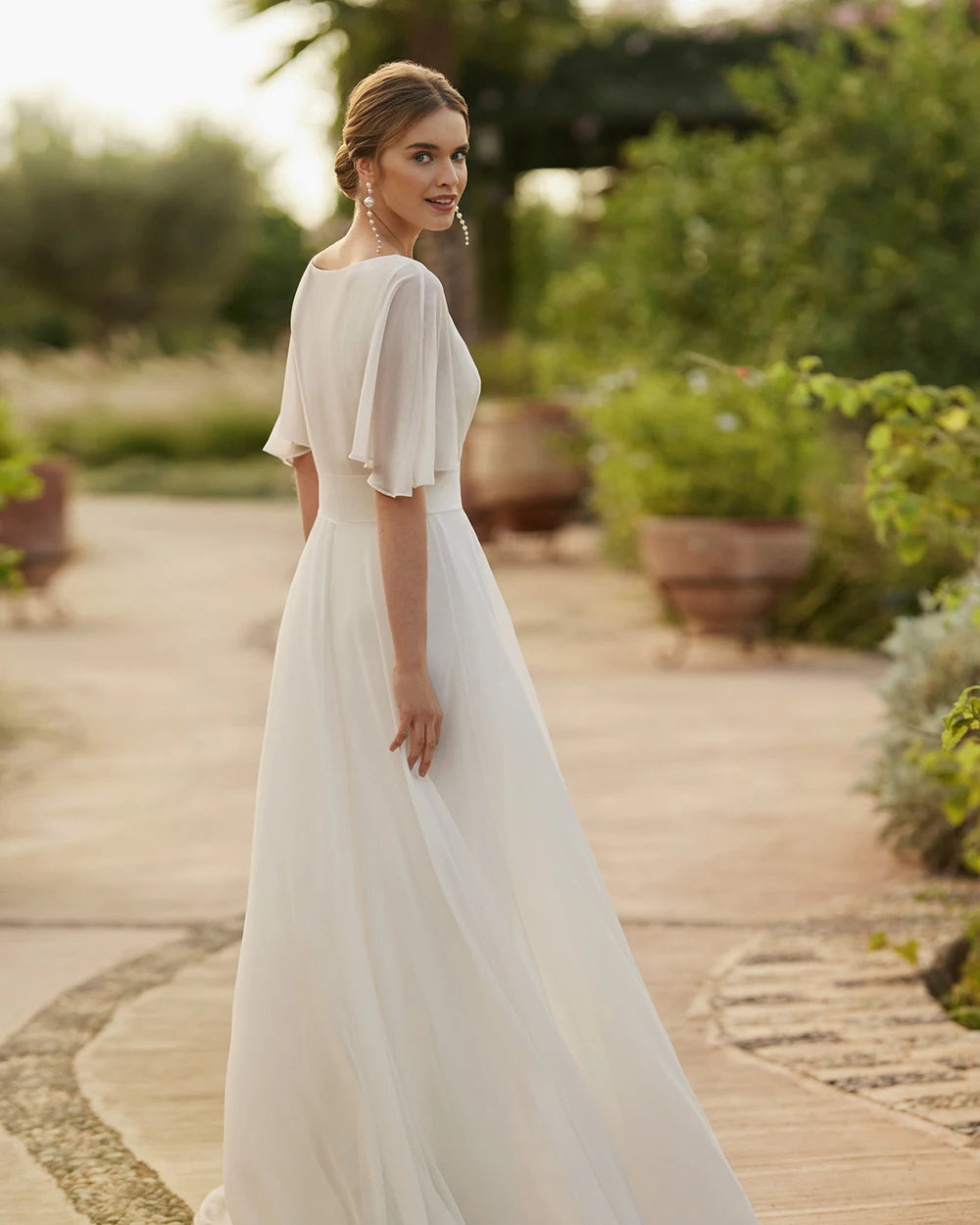 Elegant White V-Neck Two-Piece Wedding Dress with Half Sleeves - Boho Chic Jumpsuit for Beach, Garden & Outdoor Ceremonies