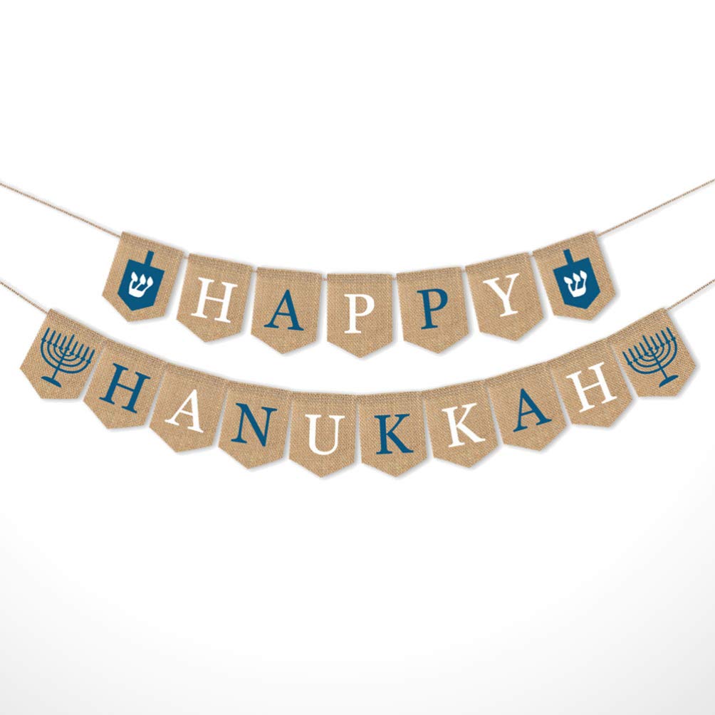 Happy Hanukkah Banner - Hanukkah Decorations Set with Ornament Flag, Tree Pendant & Burlap Bunting for Outdoor & Indoor Holiday Decor - Perfect for Home, Party & Festival Celebrations