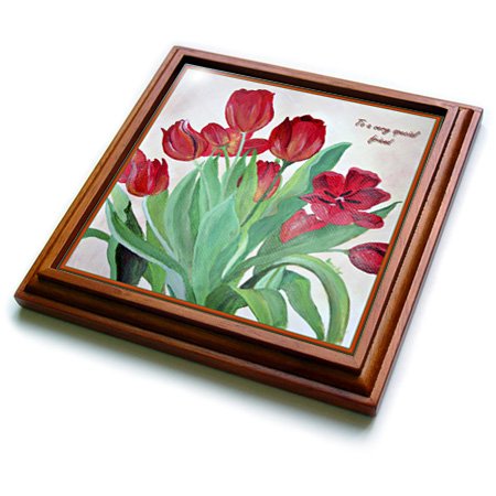 3dRose Ceramic Tile Trivet - 8x8 Inch Brown Floral Design with Tulips & Spring Flowers, Perfect Gift for Special Friends & Loved Ones | Ideal for Hot Dishes, Table Decor, and Kitchen Use