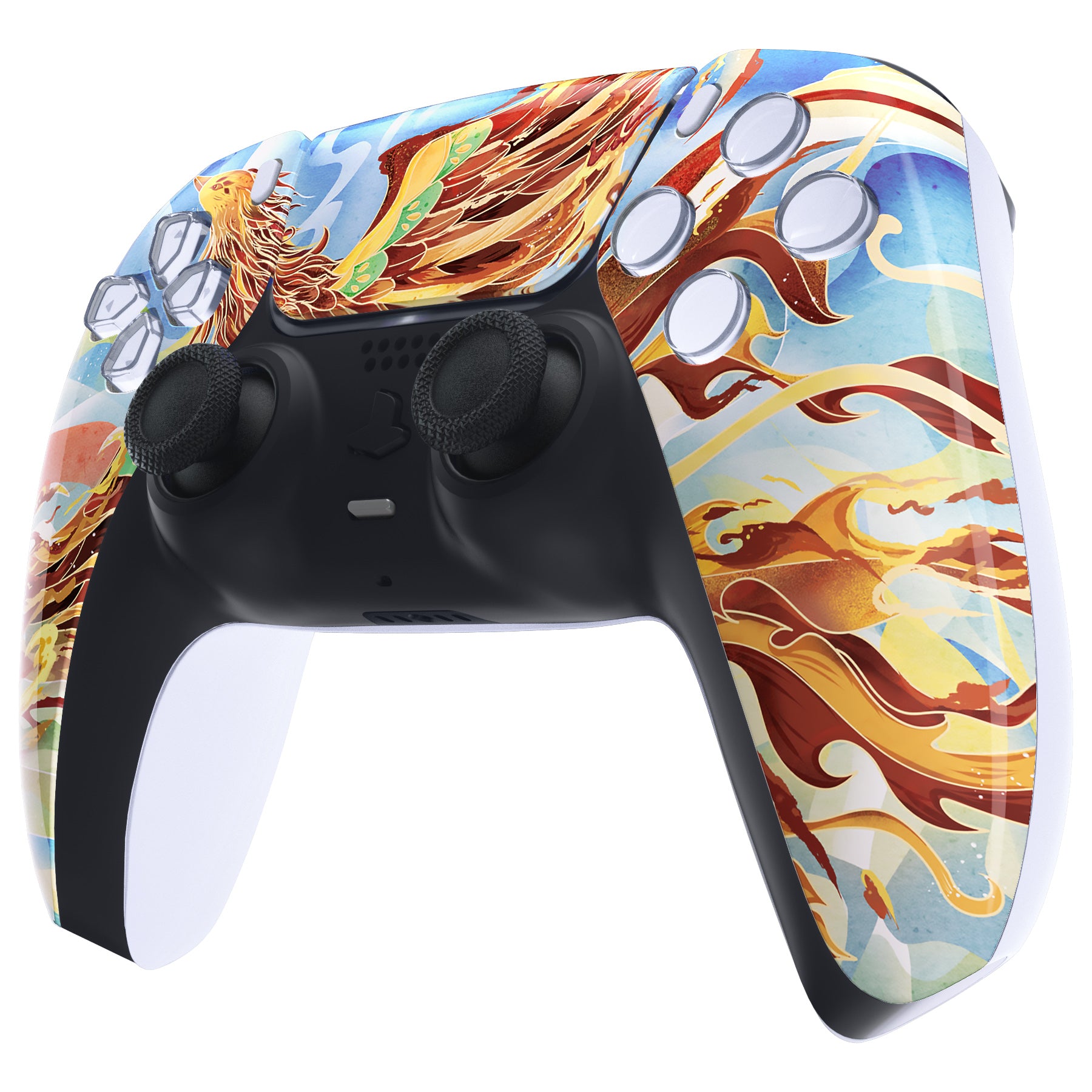 eXtremeRate PS5 Controller Front Housing Shell Replacement - Compatible with BDM 010/020/030/040/050 Models, Fire Phoenix Design - Perfect for Gaming, Customization & Controller Repair