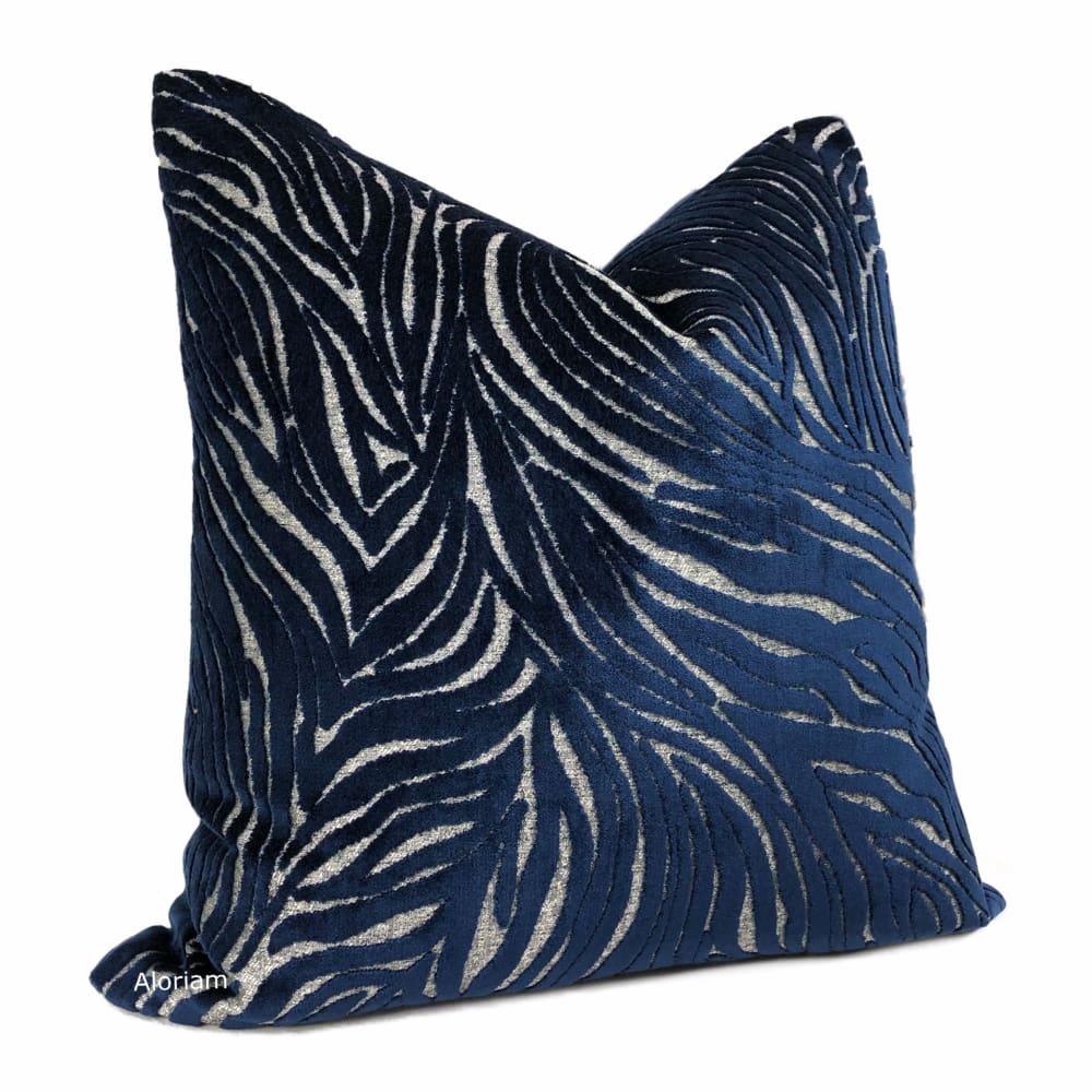 Alden Navy Blue Abstract Cut Velvet Pillow Cover - Luxurious Decorative Throw Pillow Case for Sofa, Bed & Home Decor