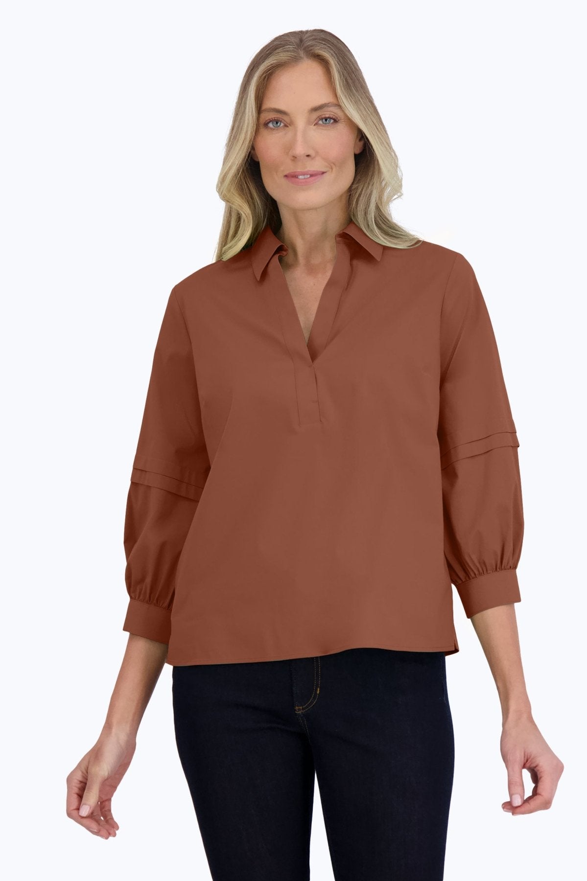 Frankie No Iron Stretch 3/4 Sleeve Popover Shirt for Men - Wrinkle-Free Comfortable Business Casual Wear for Office & Travel