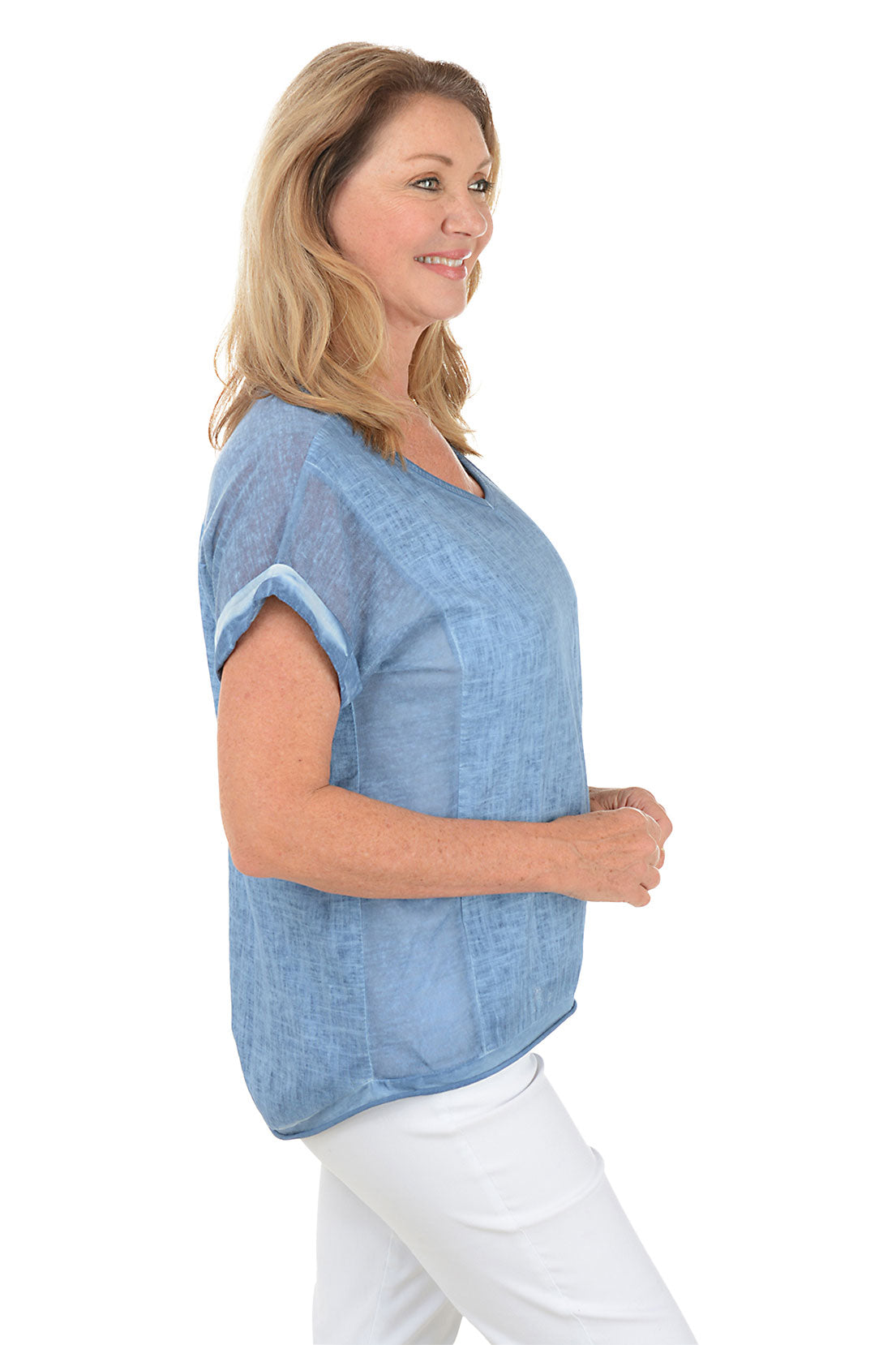 Breathable V-Neck Linen T-Shirt for Women - Soft & Comfortable Summer Casual Top for Beach, Travel & Everyday Wear