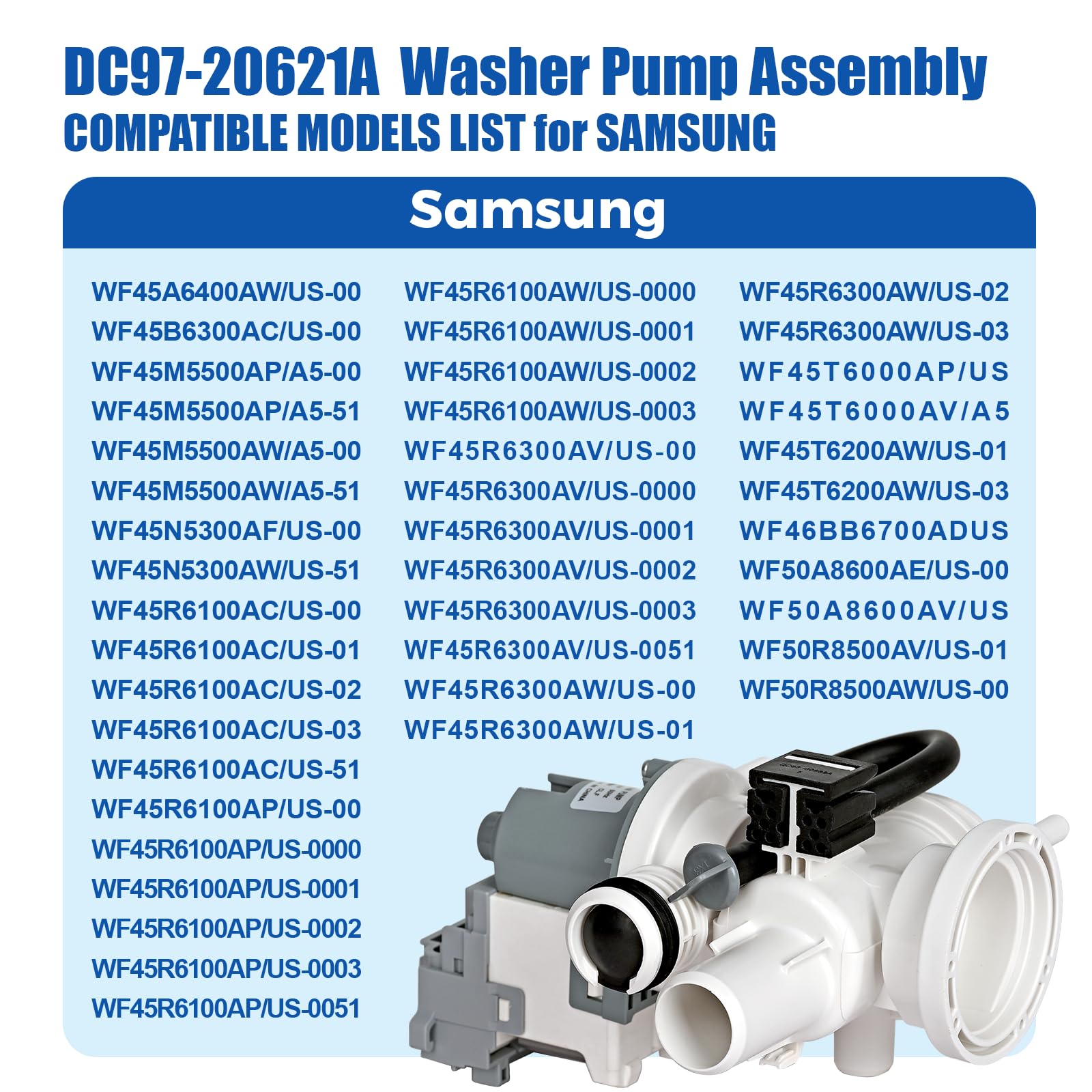 Samsung Washing Machine Drain Pump Motor Replacement - DC97-20621A Washer Pump Assembly (OEM Part) Compatible with DC31-00187A, 4959632, AP6807020, PS12592830, EAP12592830 - Perfect for Laundry Room Repairs & Appliance Maintenance