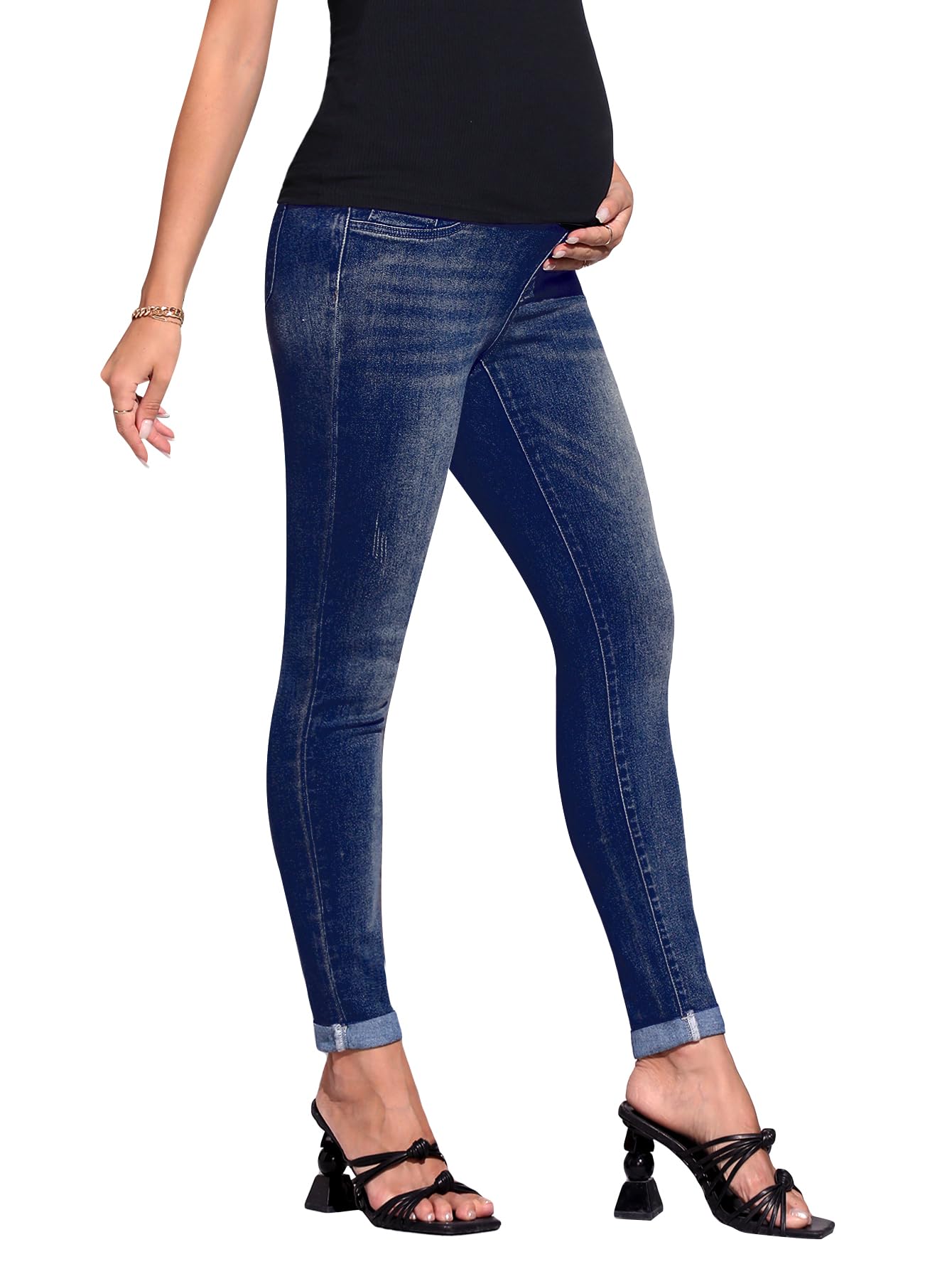 Floerns Women's Maternity High Waist Ripped Hem Denim Jeans with Pocket - Comfortable Stretch Pregnancy Pants for Casual Wear & Everyday Outfits