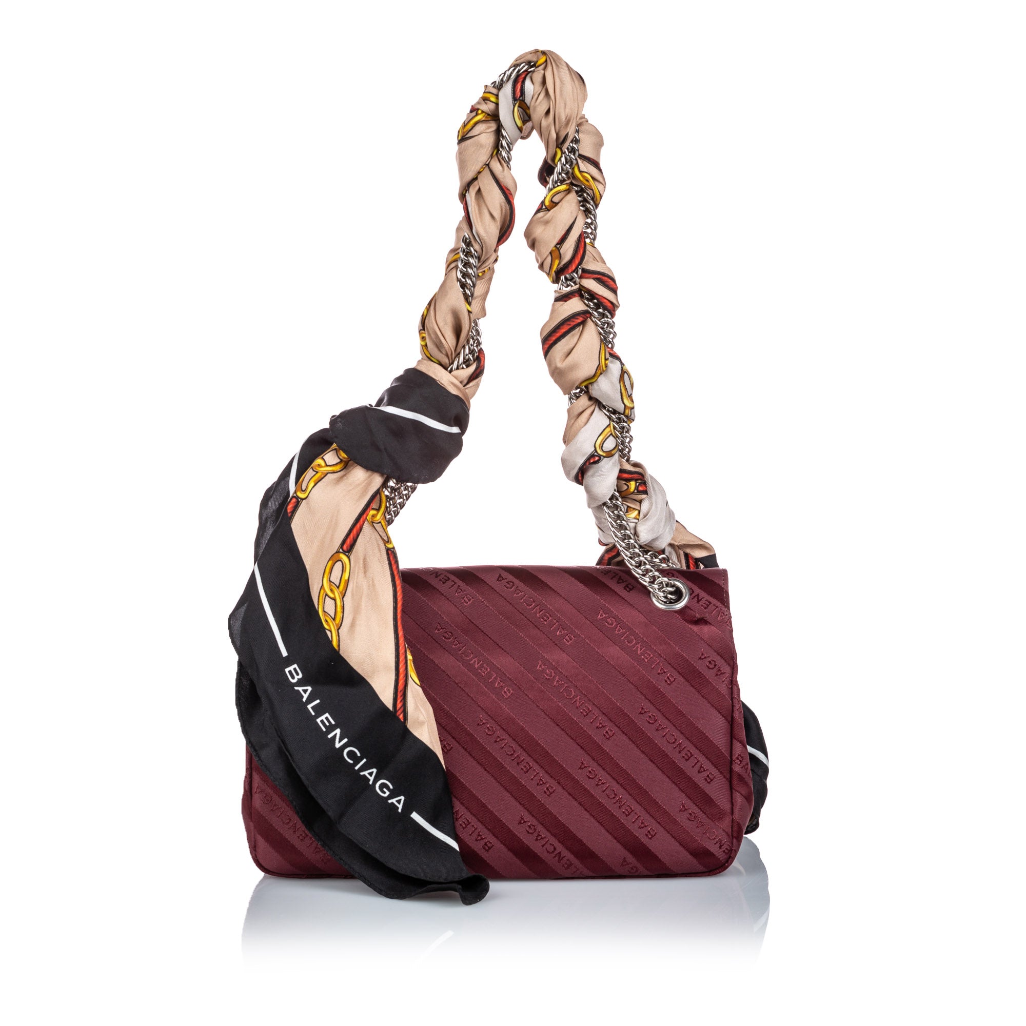 Balenciaga Burgundy 2017 Round S Jacquard Shoulder Bag for Women - Luxury Designer Crossbody Purse for Party, Travel & Everyday Use