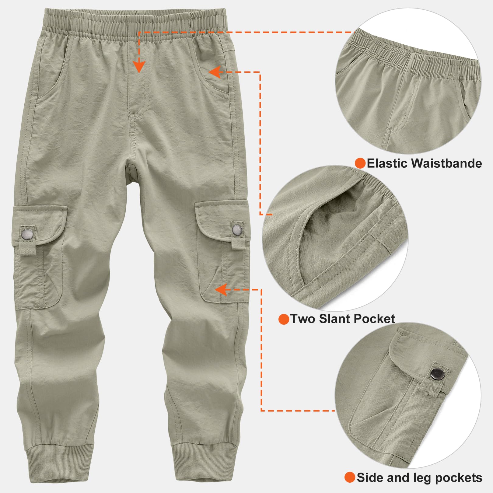 Boys Cargo Jogger Pants - Quick Dry Lightweight Hiking Sweatpants for Youth & Scouts | Comfortable Outdoor Activewear for Boys (Grey, 2XL) | Perfect for Camping, Hiking & School Activities