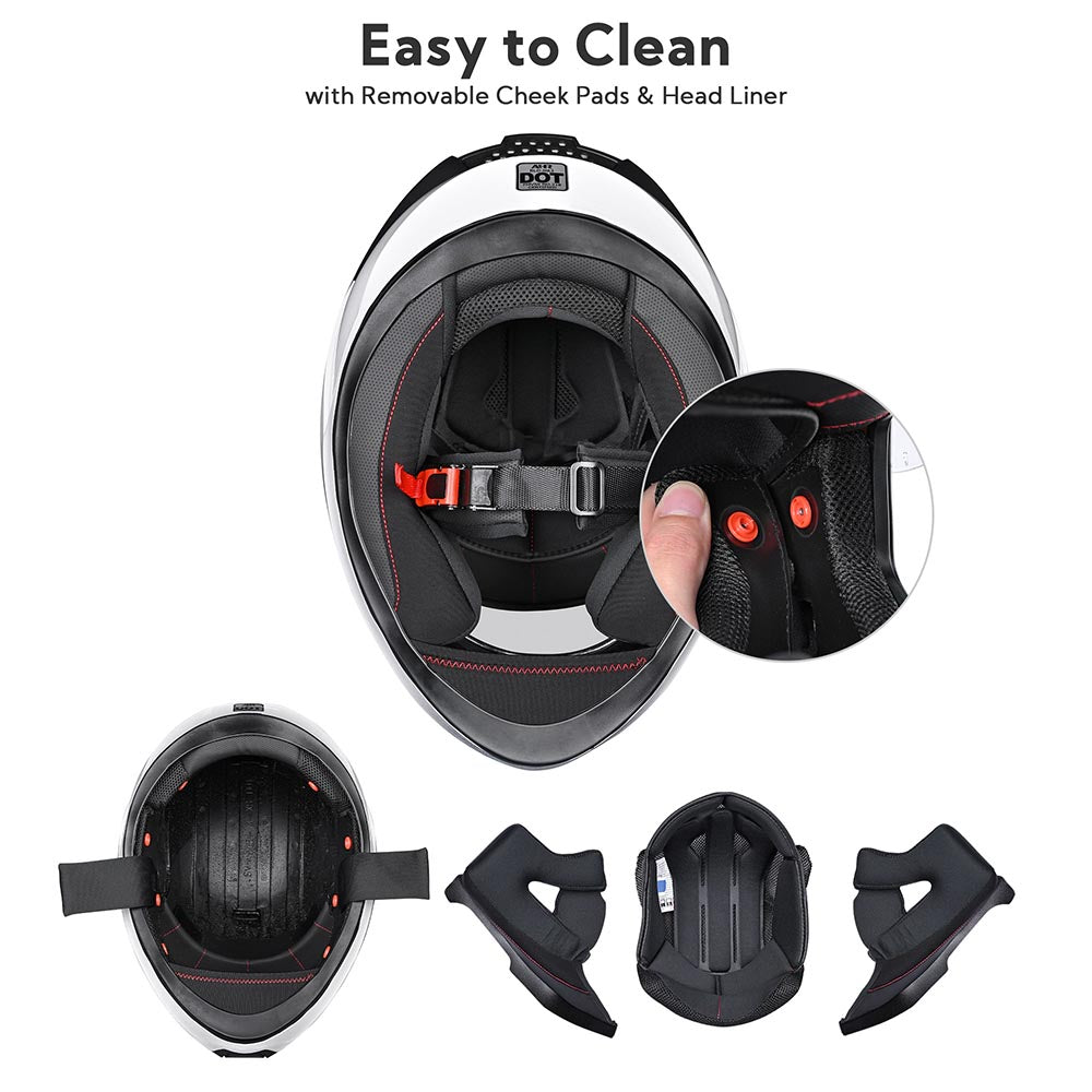 TheLAShop Bluetooth Motorcycle Helmet - DOT Certified Full Face Helmet with Wireless Headset, Matte Black Finish for Safe Riding & Hands-Free Communication - Perfect for Commuting, Touring & Long Distance Motorcycle Trips