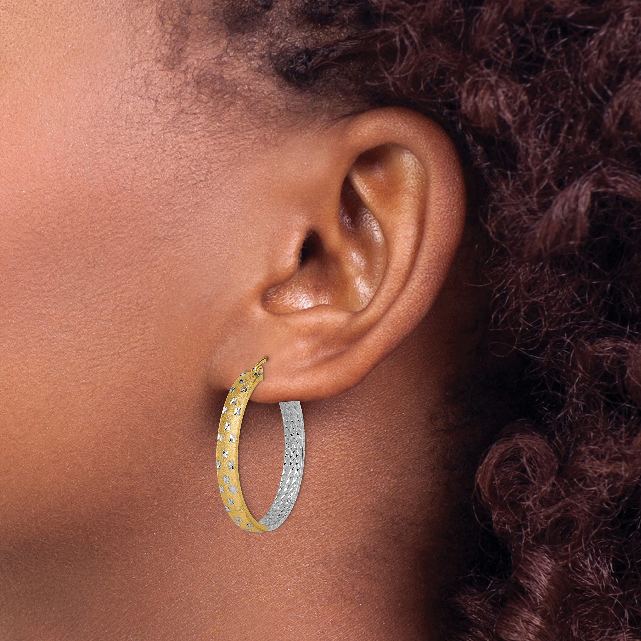 14K Solid Two-Tone Yellow & White Gold Round Medium Hoop Earrings for Women - Classic Everyday Jewelry for Work, Date Night & Special Occasions