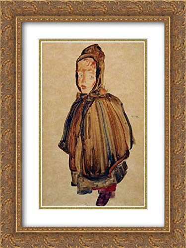 Egon Schiele Woman with Bonnet - 19x24 Gold Ornate Framed Museum Art Print with Double Matting | Wall Decor for Living Room, Bedroom & Office