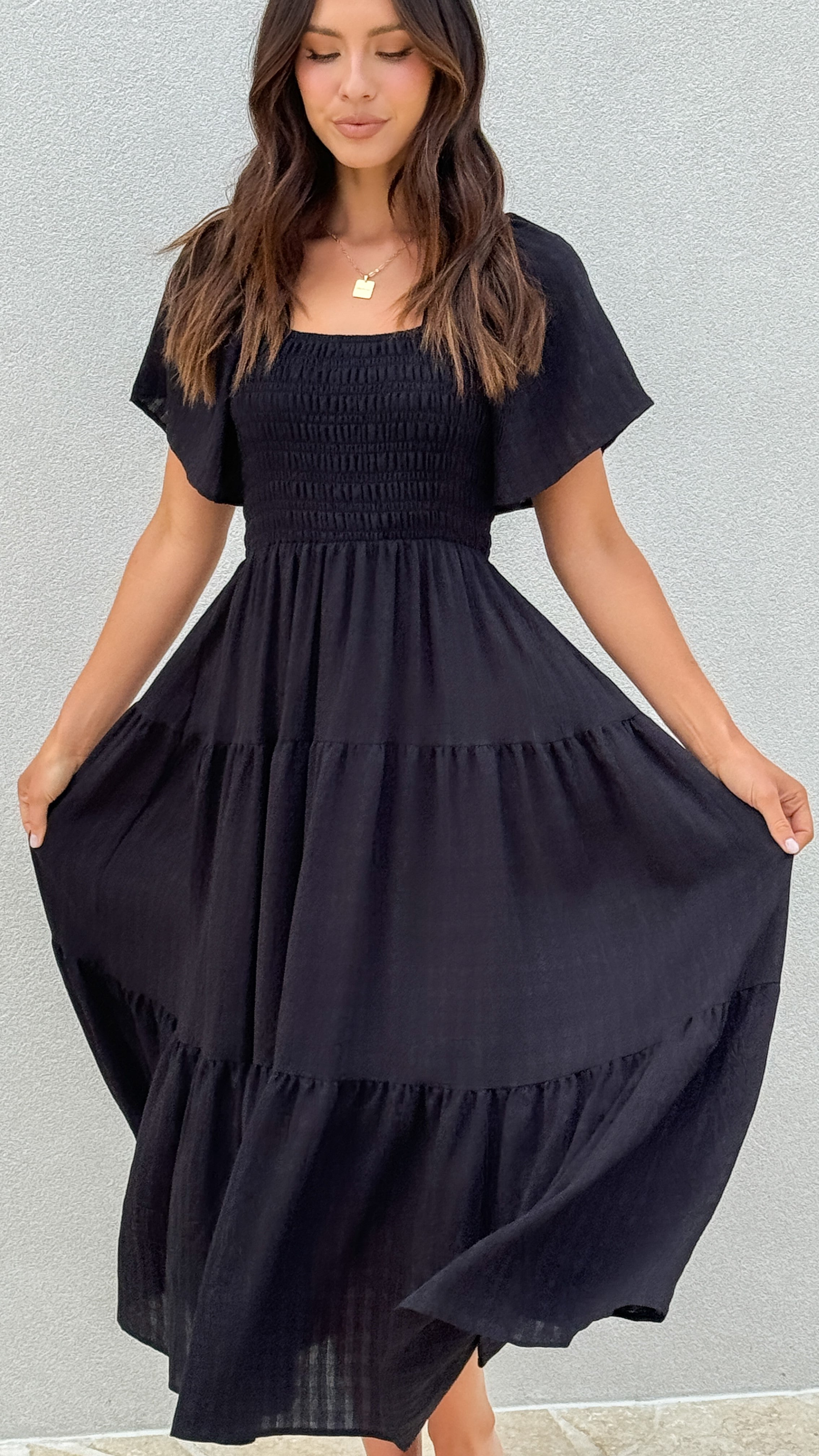 Lainey Midi Dress for Women - Elegant Black Flowy Summer Dress | Perfect for Beach Vacation, Date Night & Casual Outings