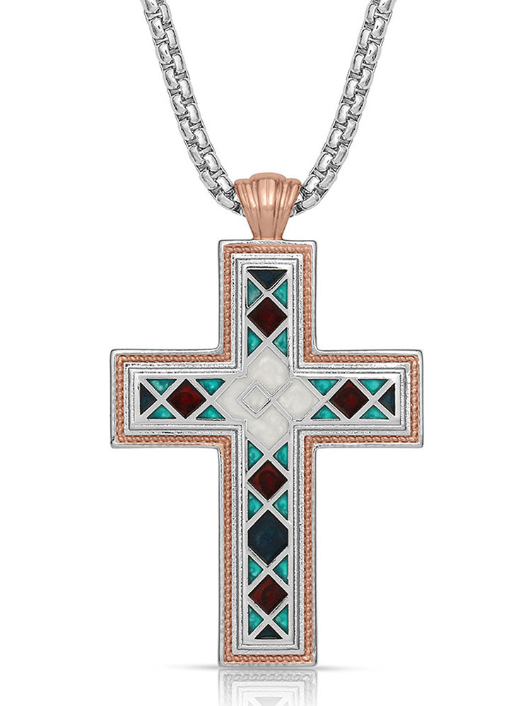 Montana Silversmiths NC4818 American Legends Mosaic Cross Necklace - Sterling Silver Pendant for Women, Religious Jewelry Gift for Baptism, Confirmation & Church Occasions