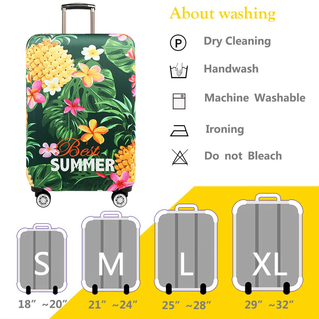 TRAVEL KIN Thickened Luggage Cover - Washable Spandex Suitcase Protector for 18/24/28/32 Inch Bags (Size M Fits 22