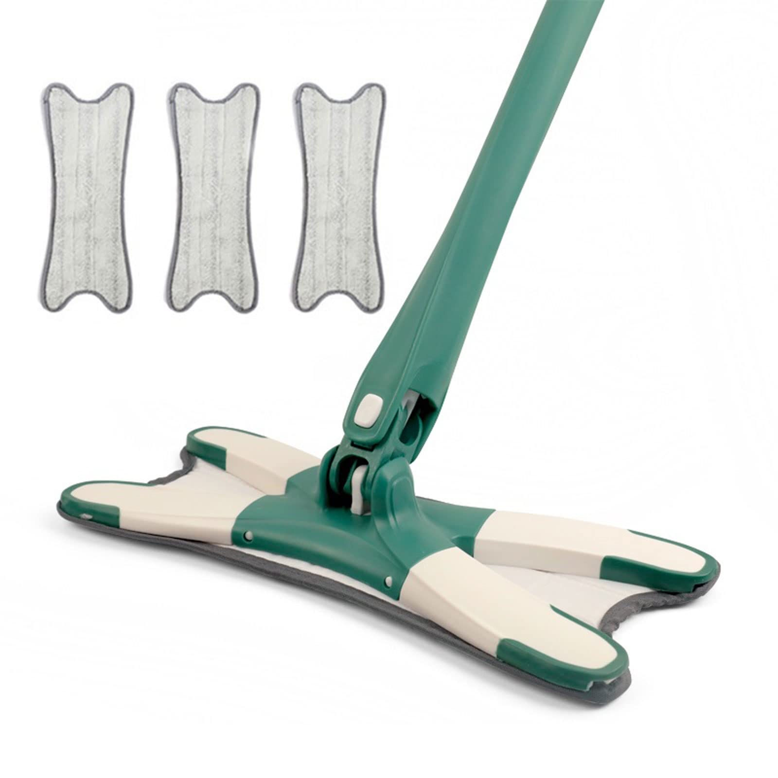 DIWANG Reusable Microfiber Floor Mop - 360 Degree Swivel Flat Mop with Washable Pads for Hardwood, Tile & Laminate Floors - Hands-Free Cleaning Tool for Home & Kitchen (Green)