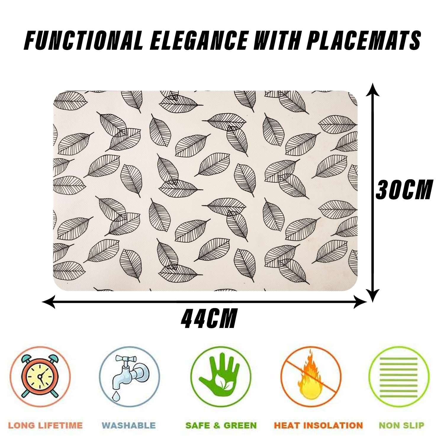 Kuber Industries Non-Slip Placemat Set - 6-Piece Leaf Design Table Mats for Dining Room, Kitchen, and Office - Cream Color | Perfect for Everyday Meals, Entertaining Guests, and Protecting Tables