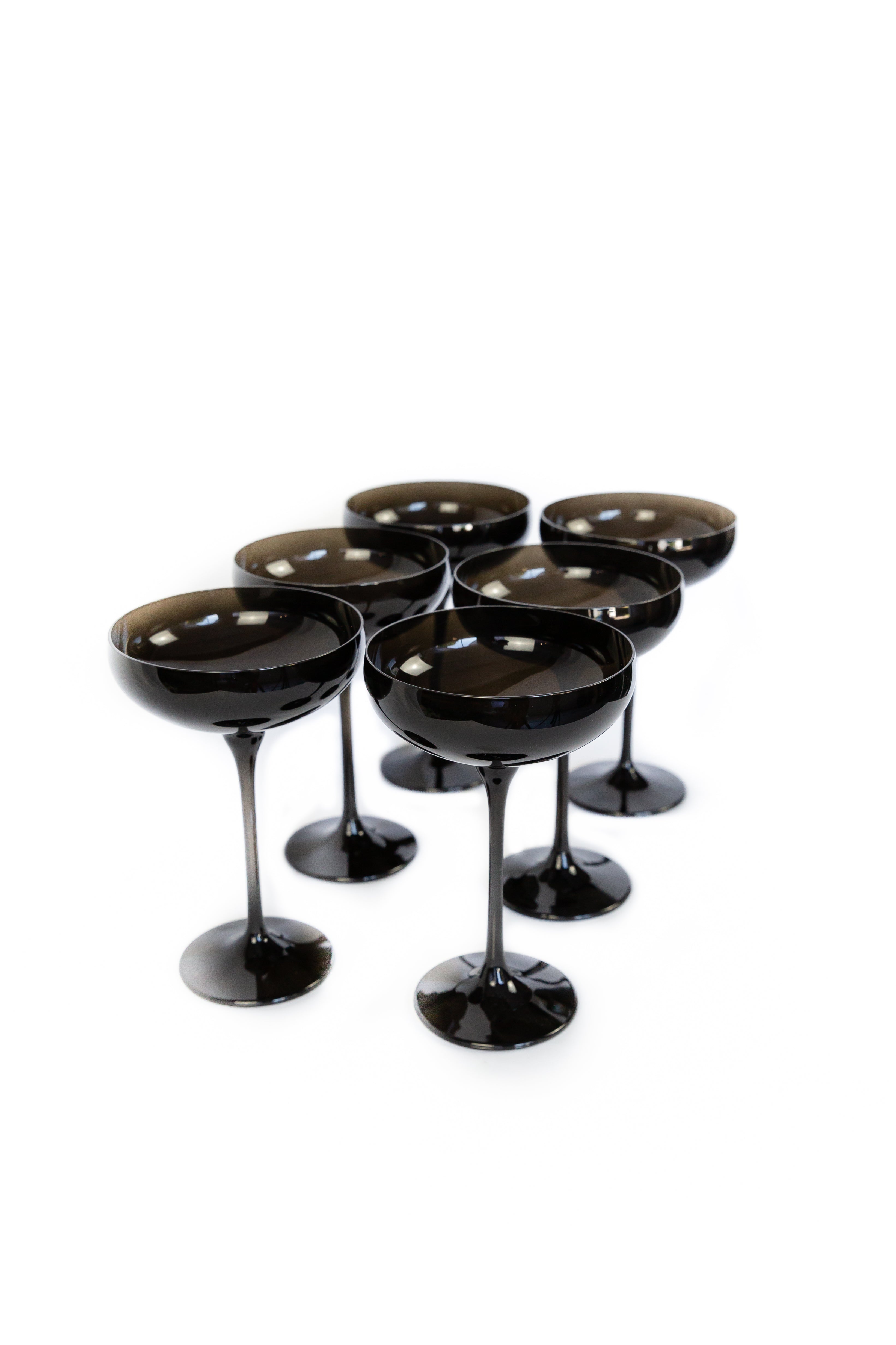 Elegant Estelle Colored Champagne Coupe Stemware Set - 6 Piece Black Onyx Glasses for Wedding, Party & Special Occasions