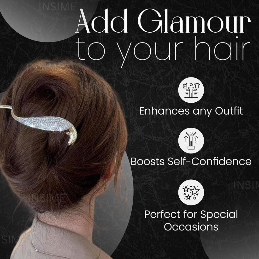 Sparkling Rhinestone Hair Clips for Women - Elegant French Barrettes, Big Bun Clips, Fancy Metal Hair Accessories | Korean Banana Hairpins for Weddings, Parties & Special Occasions