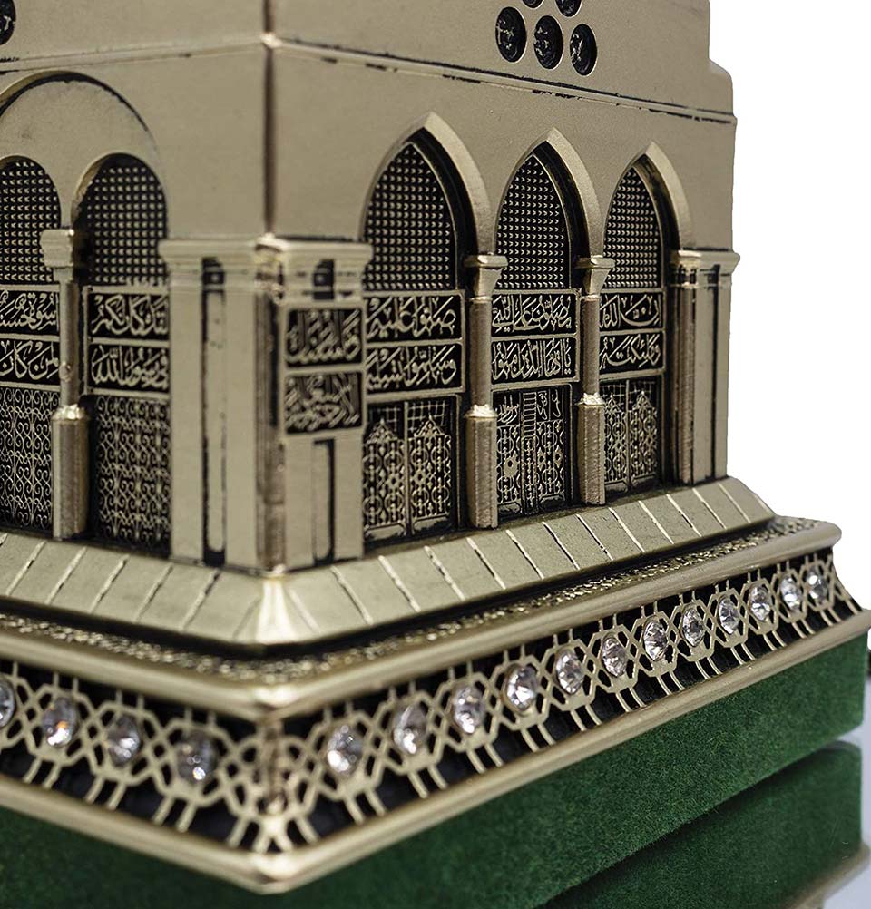 Authentic Al Masjid an Nabawi Medina Islamic Decor Replica - Gold Plated with Wooden Base - Perfect for Home, Office & Mosque Decorations