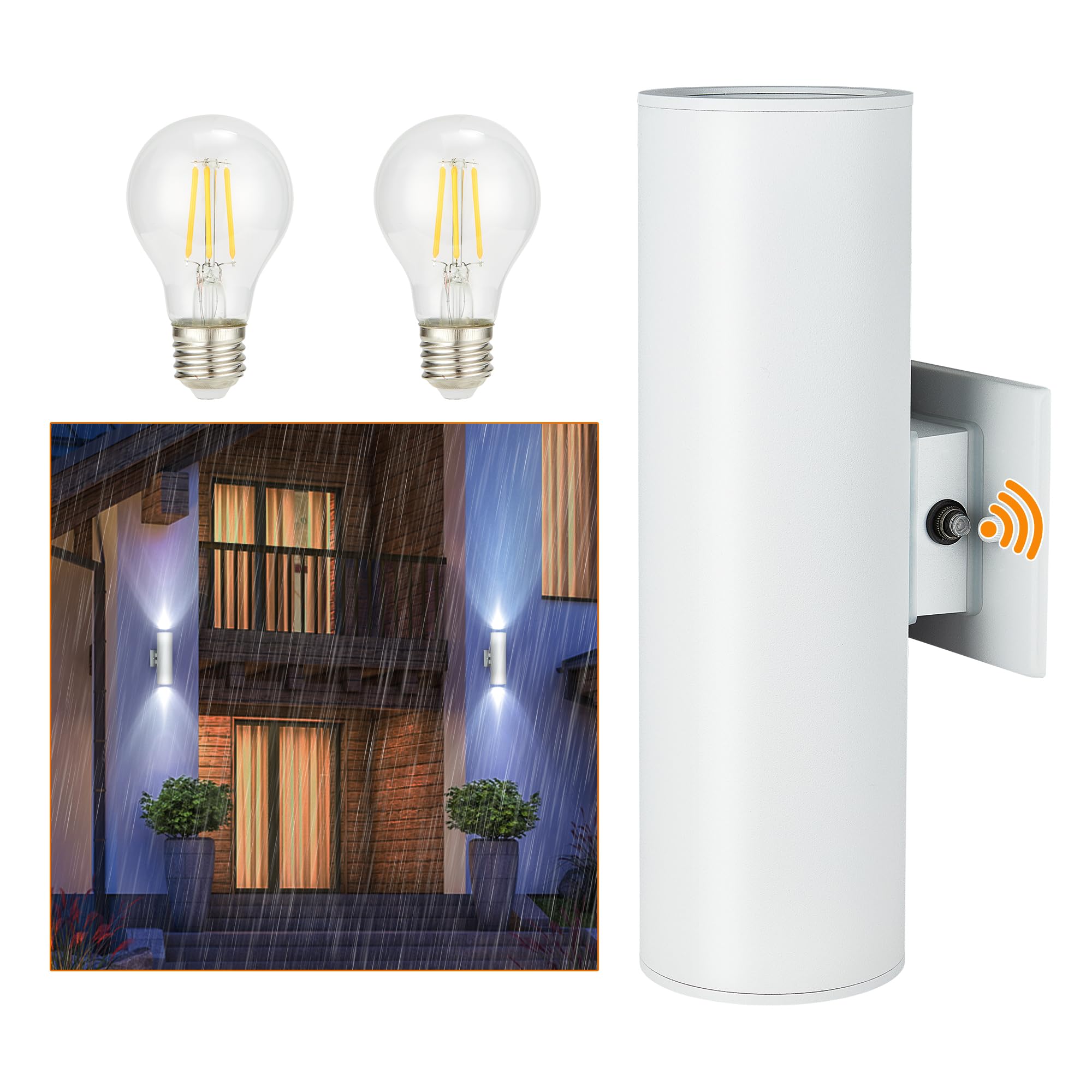 Outdoor Wall Lights with Dusk to Dawn Sensor - Matte White Exterior Lanterns, E26 Base Socket, Waterproof & Anti-Rust Up Down Wall Mount Lights for Porch, Patio, Garage Doorway - Perfect for Home Security and Nighttime Illumination