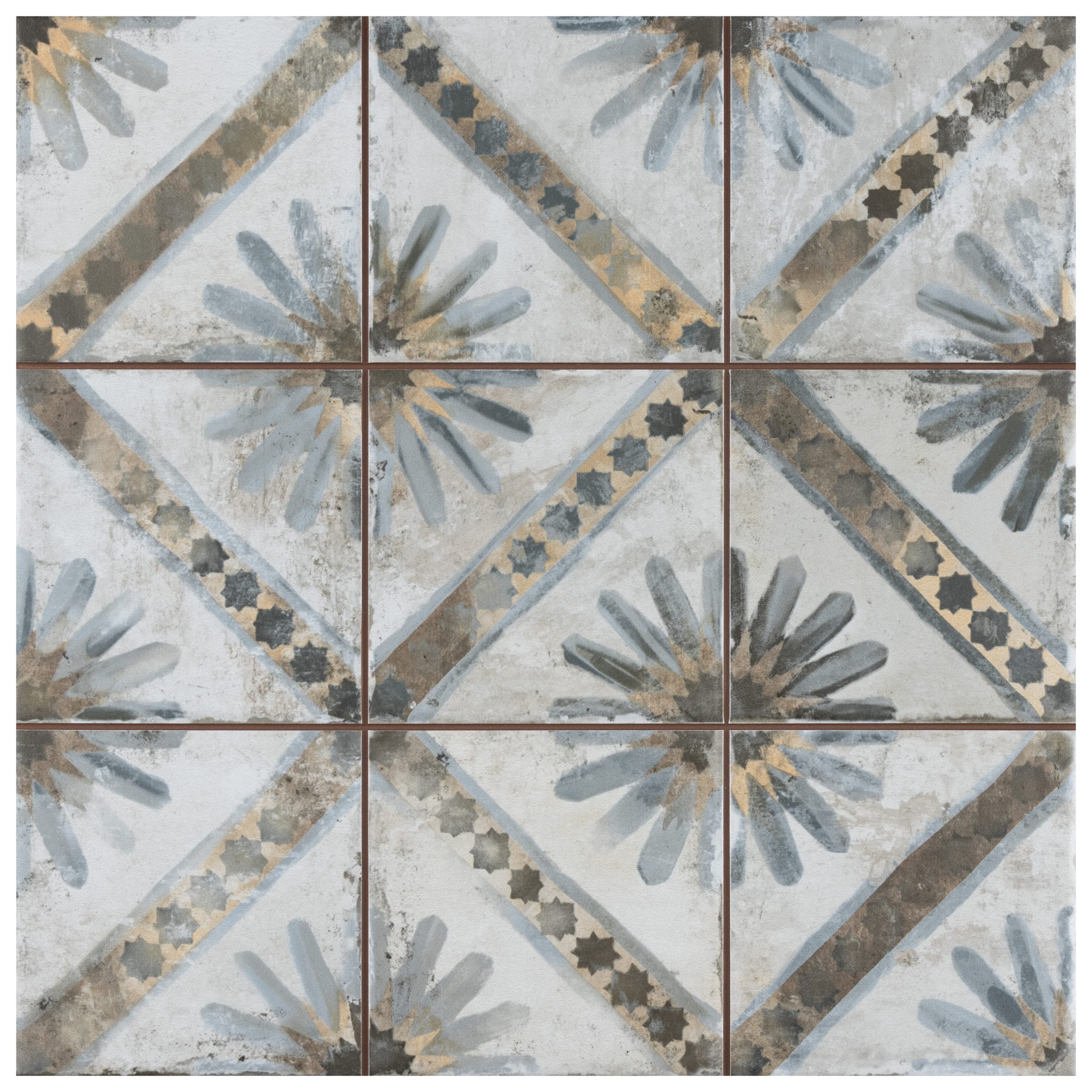 Merola Tile Harmonia Kings Marrakech Blue 13x13 Inch Ceramic Floor and Wall Tile - Perfect for Bathroom, Kitchen Backsplash, and Living Room Decor