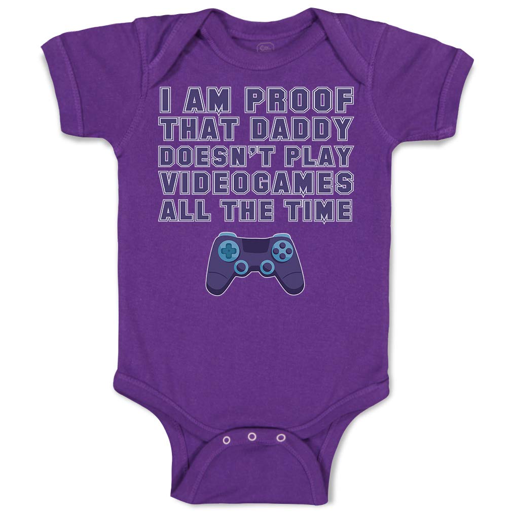 Funny Geek Baby Bodysuit - 'I'm Proof Daddy Doesn't Play Video Games All The Time' - 100% Cotton Cute Purple Outfit for 6-Month-Old Boys & Girls - Perfect for Gamer Parents, Family Photos & Playtime