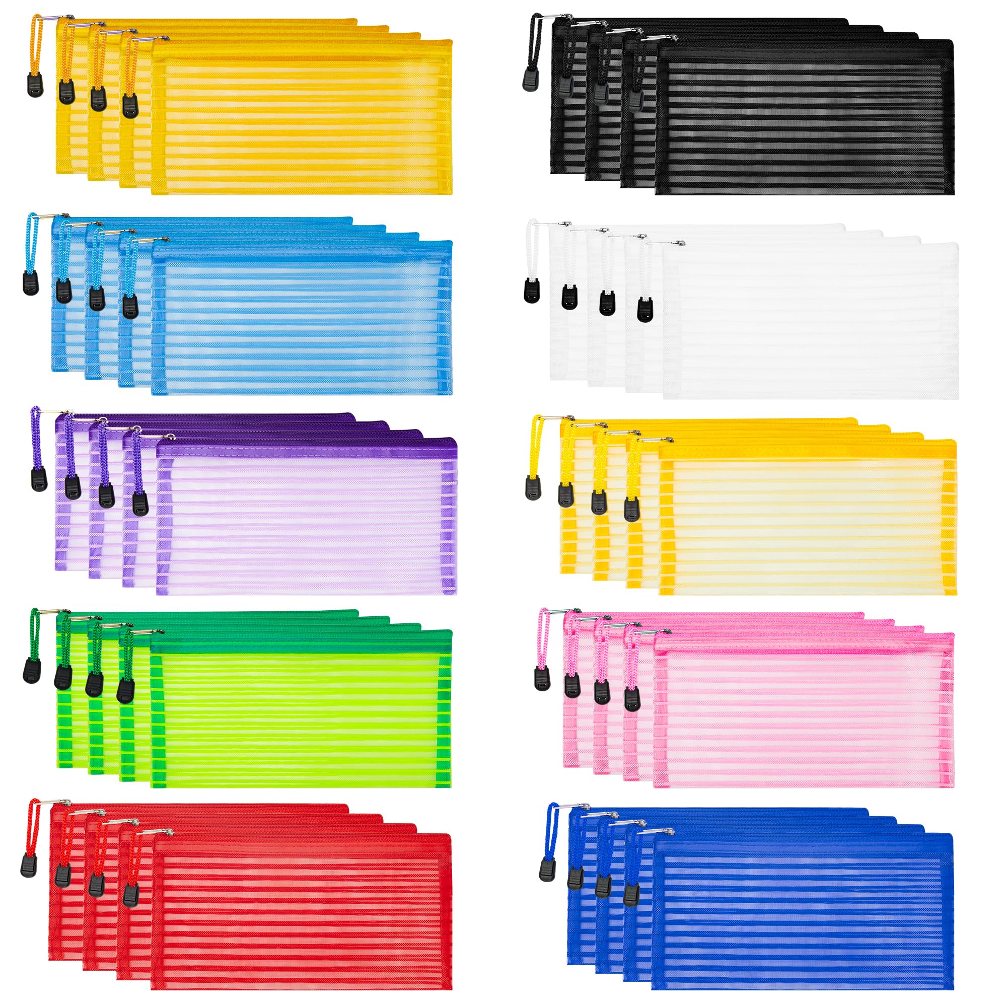 JARLINK 40 Pack 10 Colors Zipper Mesh Pouch Set - Bulk School & Office Supplies Organizer, Pencil Case for Students, Travel Cosmetic Bags, Art & Craft Storage - Perfect for Backpack, Desk & Travel Organization