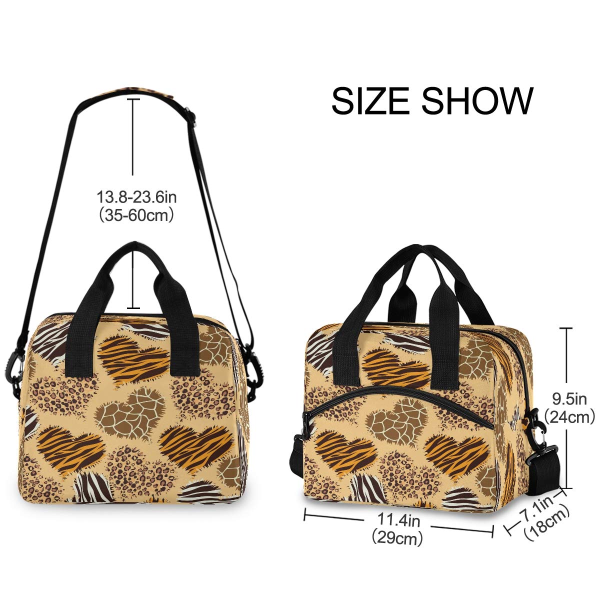 SUABO Insulated Lunch Bag for Kids & Adults - Leopard Giraffe Zebra Print Tote Lunch Box for School, Work, Picnic & Travel - BPA-Free Food Container Keeps Meals Fresh & Cool