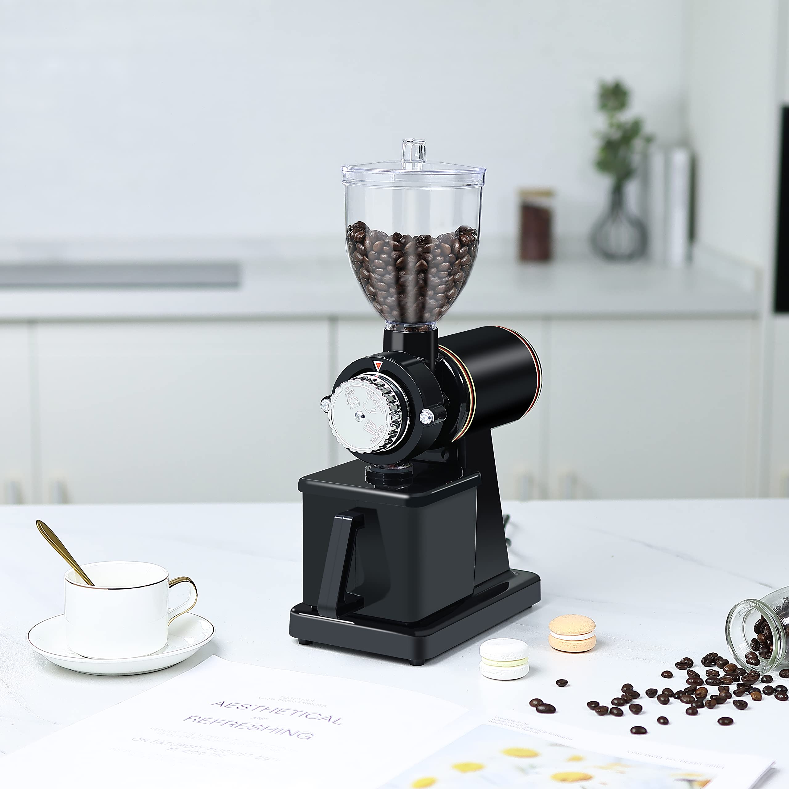 YaeMarine Professional Electric Coffee Grinder - Adjustable Coarseness, Fast & Quiet Coffee Bean Mill for Espresso, Drip, French Press - Perfect for Home & Office Use (Black)