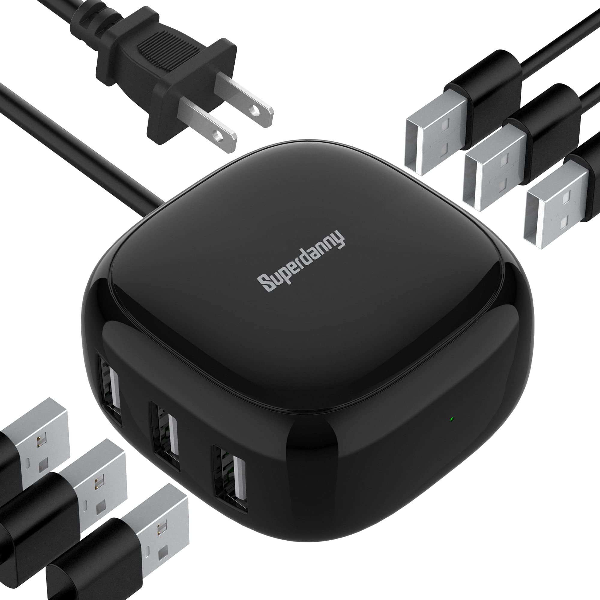 Multi-Port USB Charging Station - 6 Port Fast Charger with Smart IC for iPhone, Android, Samsung - White & Black Bundle - Perfect for Home, Office, Travel & Family Use