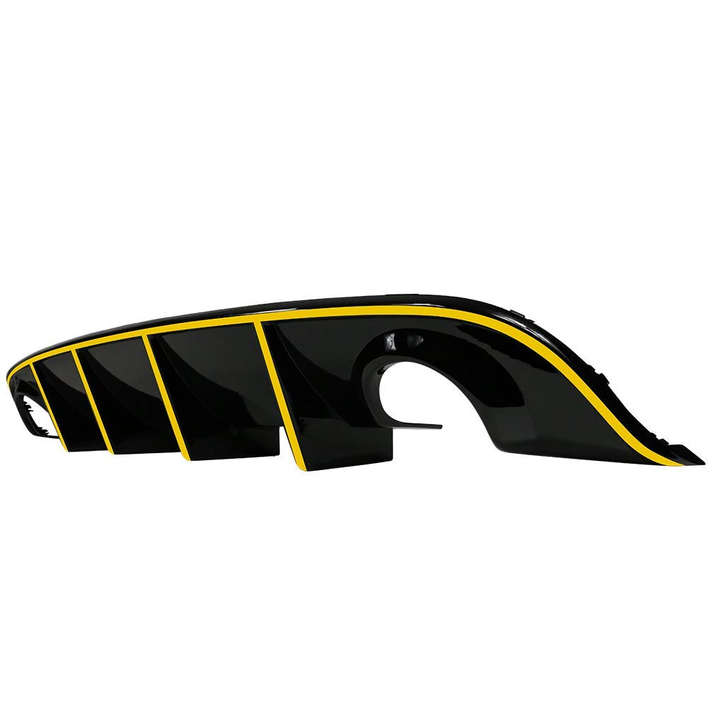 IKON MOTORSPORTS Bumper Lip Spoiler for 2015-2023 Dodge Charger SRT | Factory Style Rear Diffuser with Yellow Reflective Tape | Enhances Aerodynamics & Sporty Look for Street & Track Racing