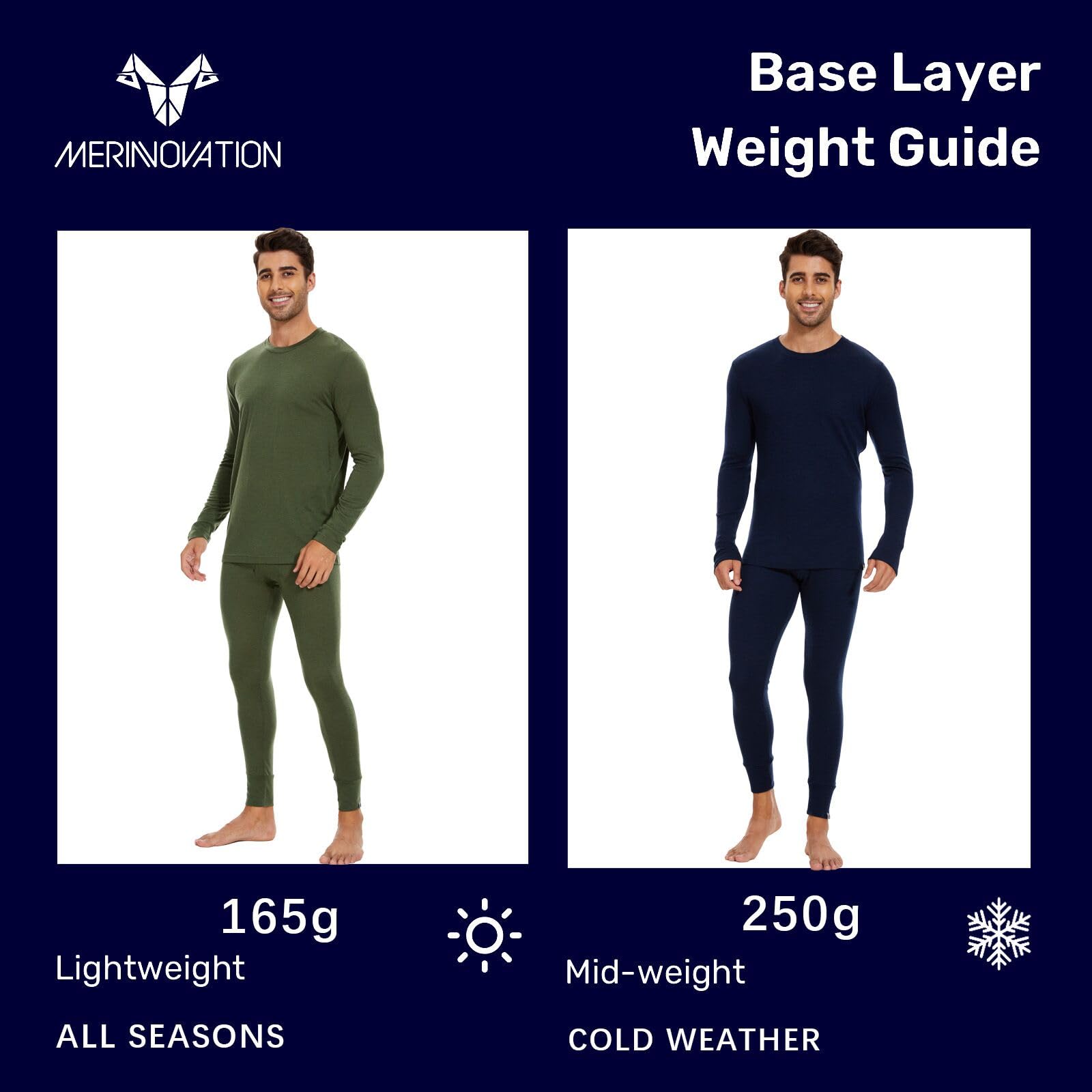Premium Merino Wool Base Layer Set for Men - 100% Natural Thermal Underwear, Long Sleeve Shirt & Pants - Ideal for Hiking, Skiing & Cold Weather Outdoor Activities