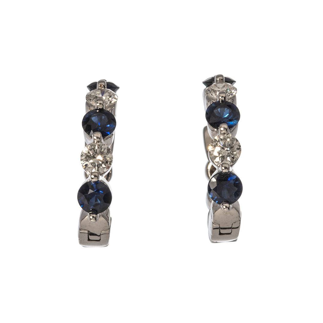 1.20ct Sapphire & Diamond 14K White Gold Hoop Earrings for Women - Elegant Blue Gemstone Jewelry Gift for Anniversary, Birthday & Special Occasions