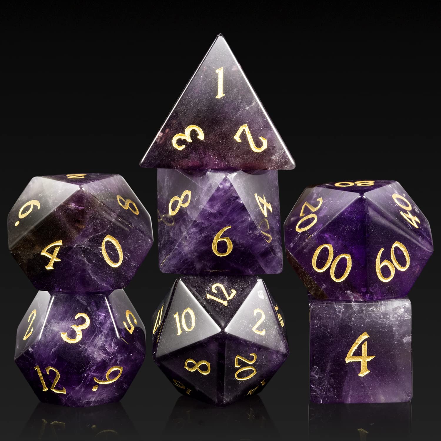 Amethyst Crystal DND Dice Set - 7 PCS Gemstone Polyhedral D&D Dice with Elegant Gift Box for Dungeons & Dragons RPG, Tabletop Gaming & Collectors (Perfect for D&D 5e, Pathfinder & Fantasy Roleplaying Games)