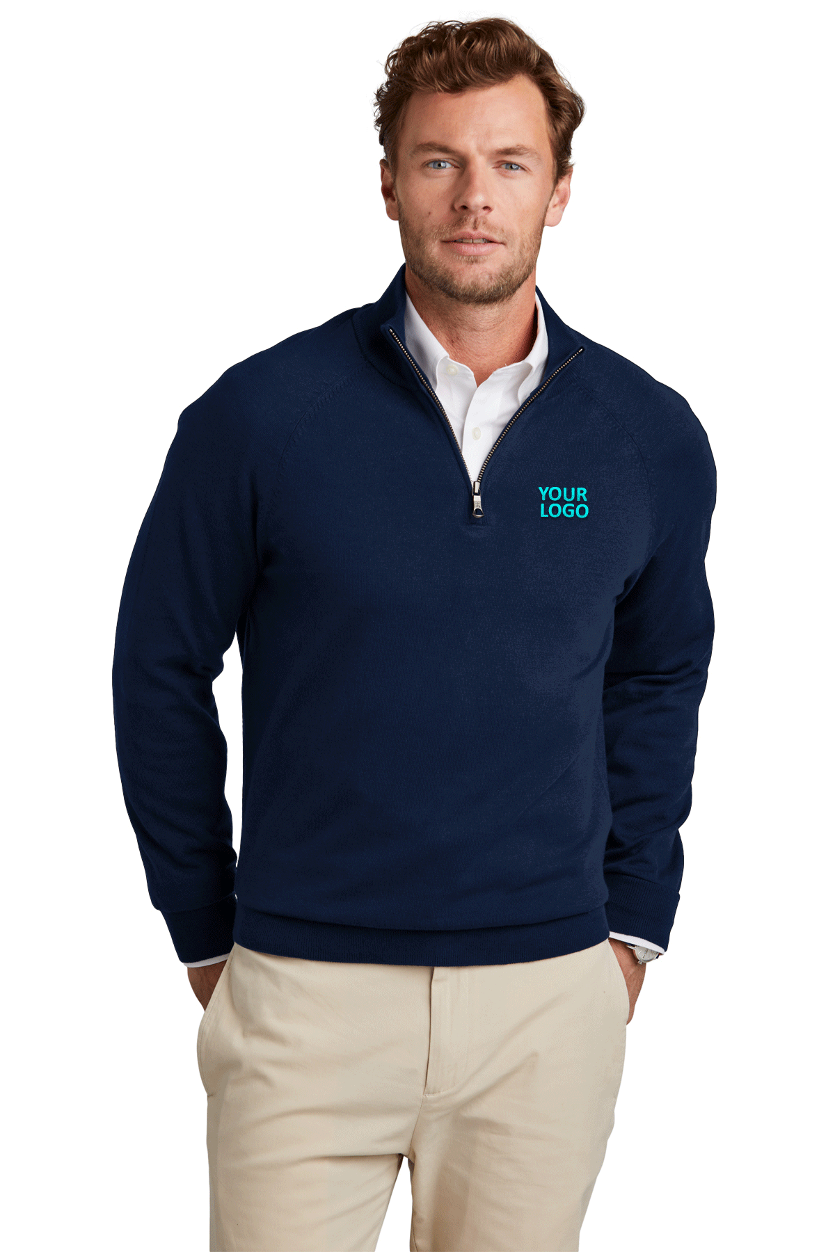 Brooks Brothers Men's Cotton Stretch 1/4 Zip Pullover Sweater - Navy Blue - Comfortable Office Wear & Casual Outings