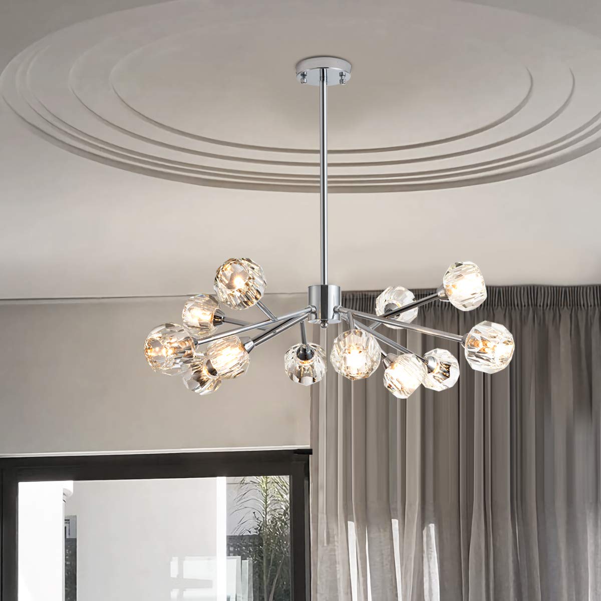 Modern Crystal Chandelier - 12-Light Chrome Fixture for Dining Room & Kitchen Island