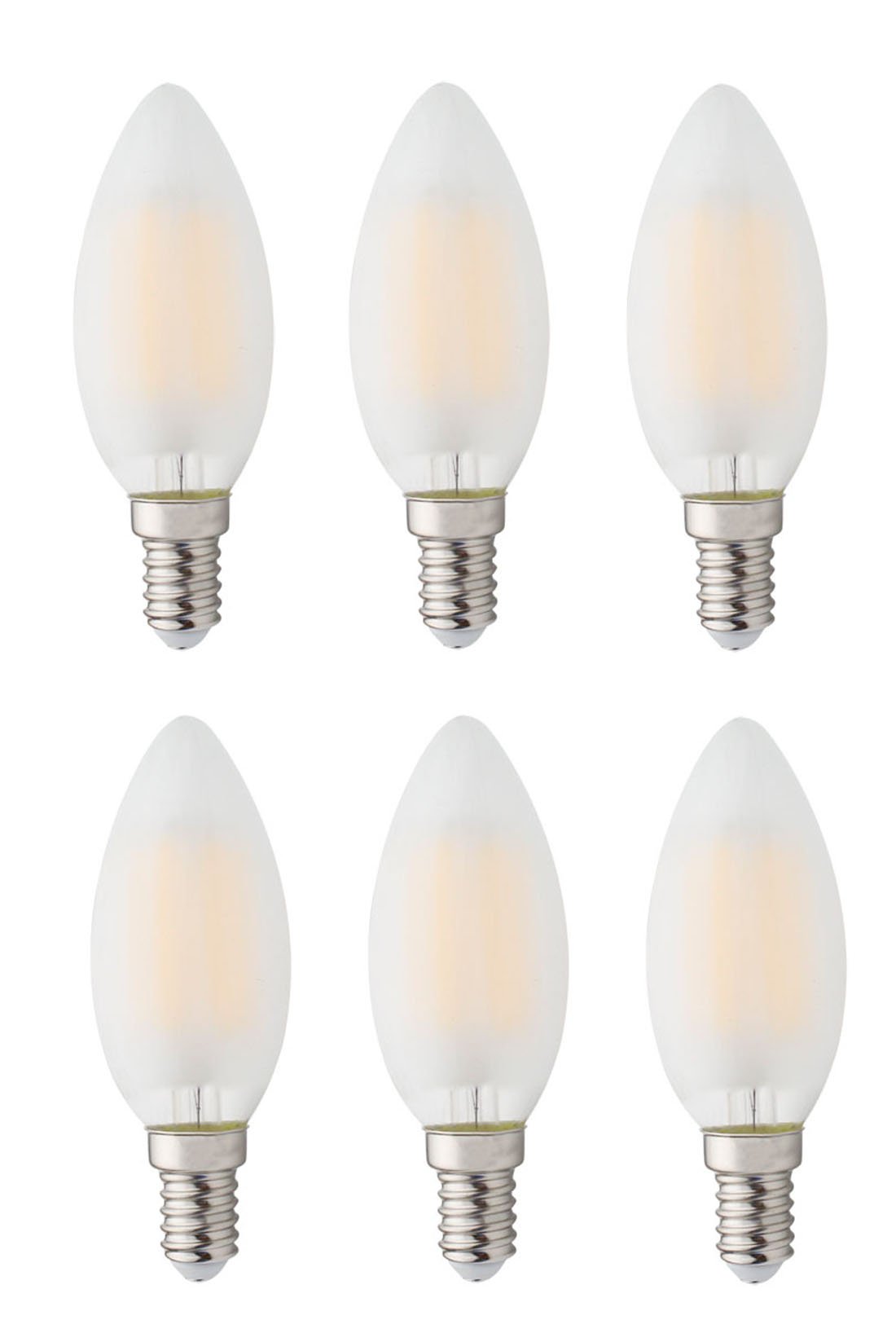 JCKing 6-Pack Dimmable E12 LED Filament Vintage Light Bulbs - 6W (60W Equivalent) Warm White Frosted Candle Bulbs for Chandeliers, Ceiling Fans & Home Decor - AC 110-130V SES Candelabra Base - Energy Saving LED Replacement Bulbs