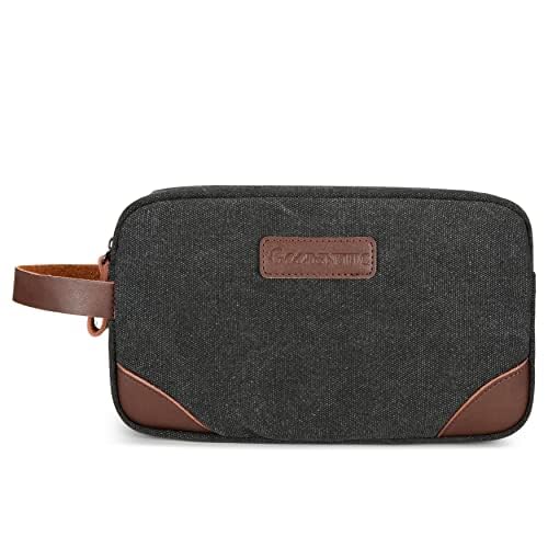 Premium Men's Travel Toiletry Bag - Waterproof Canvas Leather Cosmetic Organizer with Double Compartments for Shaving & Makeup | Ideal for Business Trips, Gym & Vacation (Black)