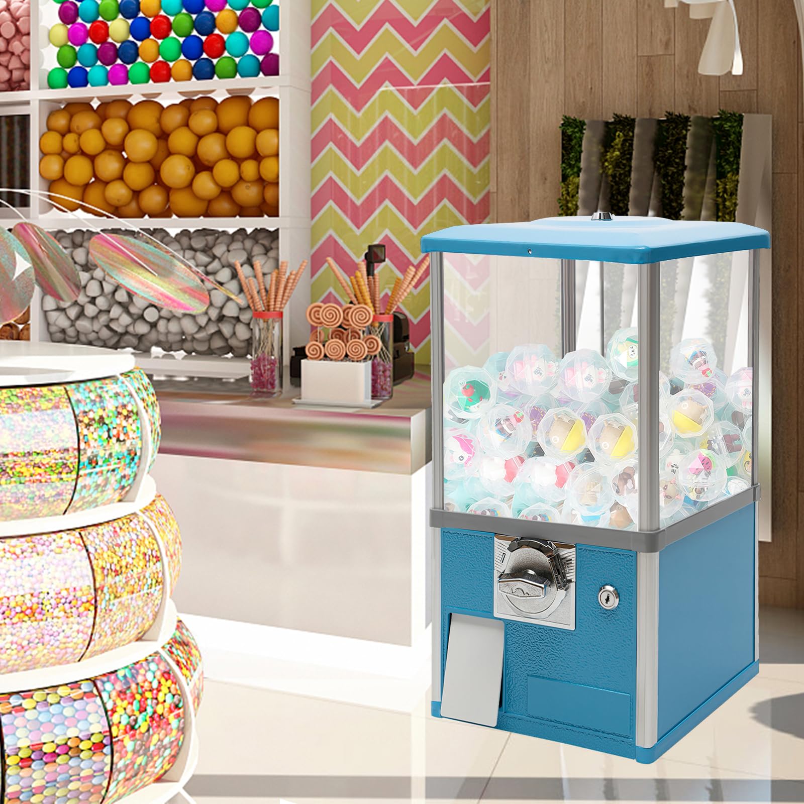 25 Cent Coin Operated Vending Machine - Commercial Gumball & Toy Capsule Dispenser for Candy, Nuts, Prizes (Blue) | Perfect for Arcades, Retail Stores, and Party Favors