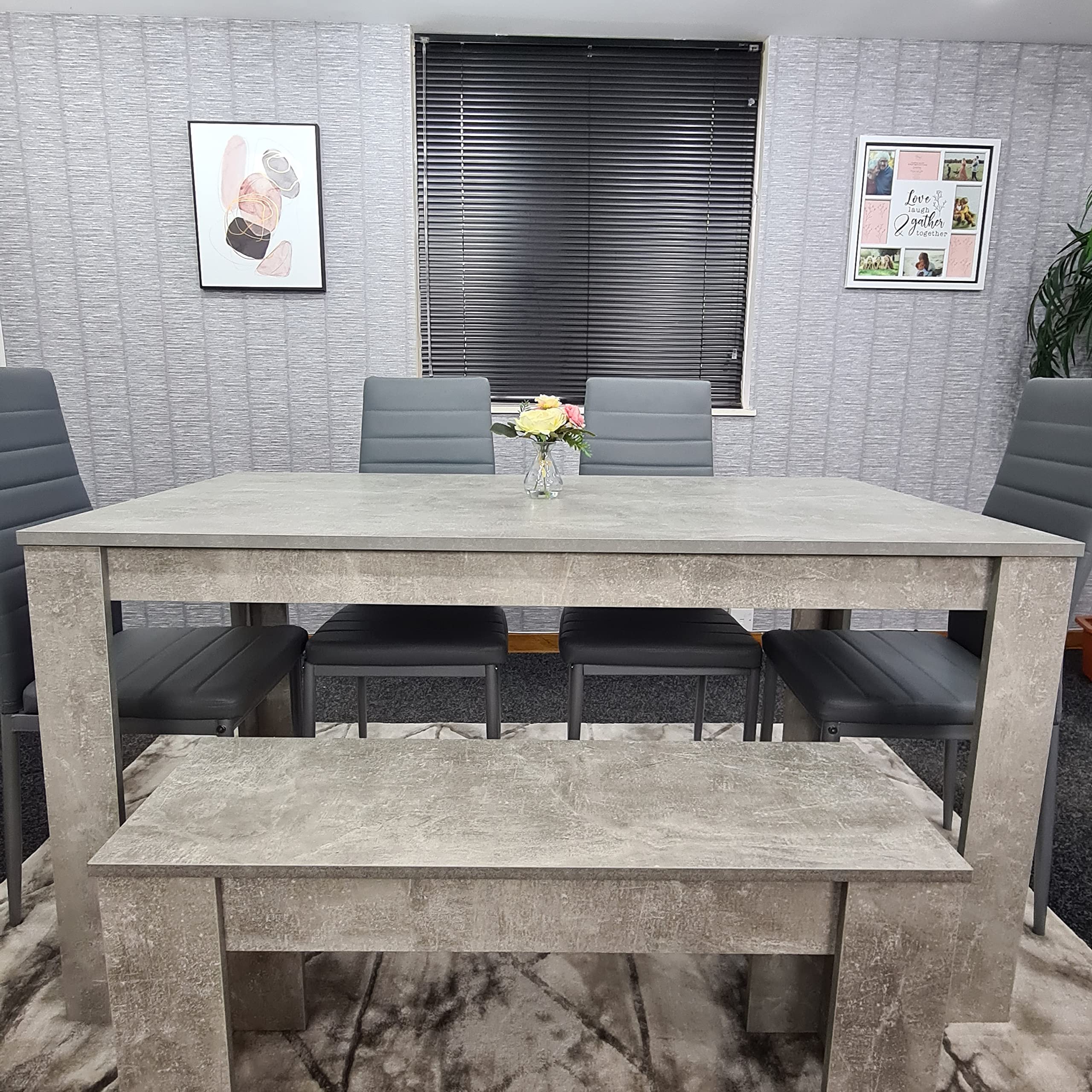 Stylish Grey 5-Piece Dining Set with Table, 4 Chairs & Bench - Modern Kitchen Furniture for Small Spaces | Perfect for Breakfast Nook, Apartment Dining or Cozy Family Meals