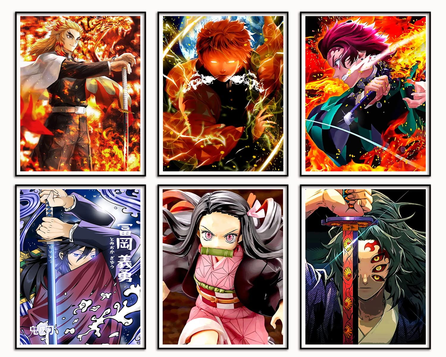 Demon Slayer Anime Poster Set - 6 Piece Tanjiro & Nezuko Kamado Canvas Wall Art (8x10 inches) | Japanese Manga Decor for Bedroom, Living Room & Office | Kimetsu no Yaiba Gift for Anime Fans